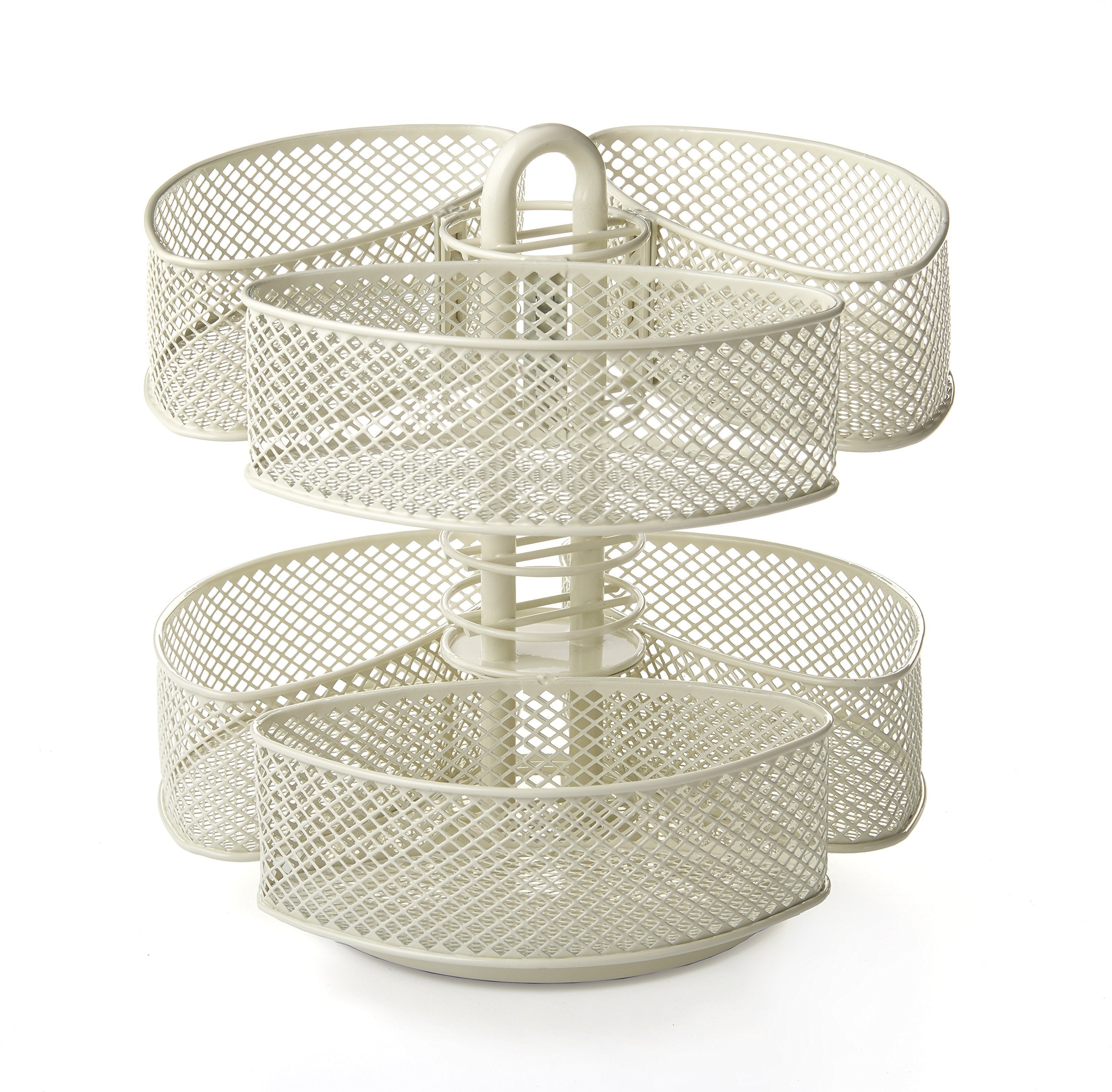 Nifty Organizing Carousel - Off-White Powder Coat Finish, Spins 360-Degrees, Cosmetic Bathroom Or Bedroom Vanity Storage, Beauty