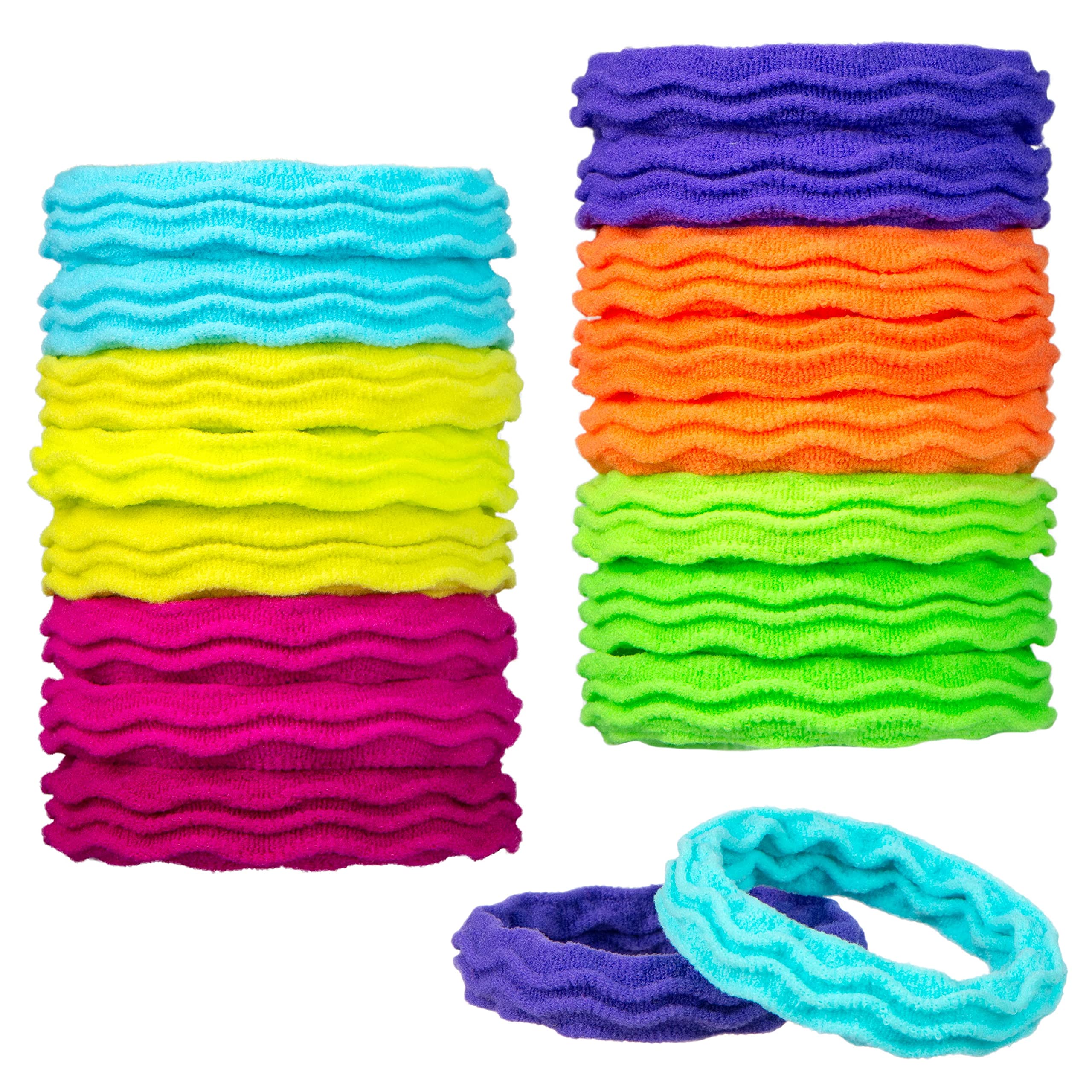Expressions 18pc Waved Ponytail Elastic Set in Bright Colors - Ponytail Holders Hair Ties Value Pack - Colorful Ponytail Holders