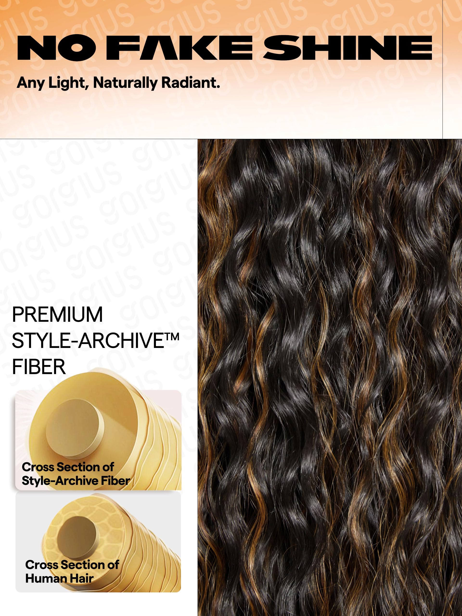 Gorgius Highlight Water Wave Wig Glueless Pre Cut Synthetic Lace Front Wig 28 Inch Side Parted Black Mix Brown Long Wig For Wome