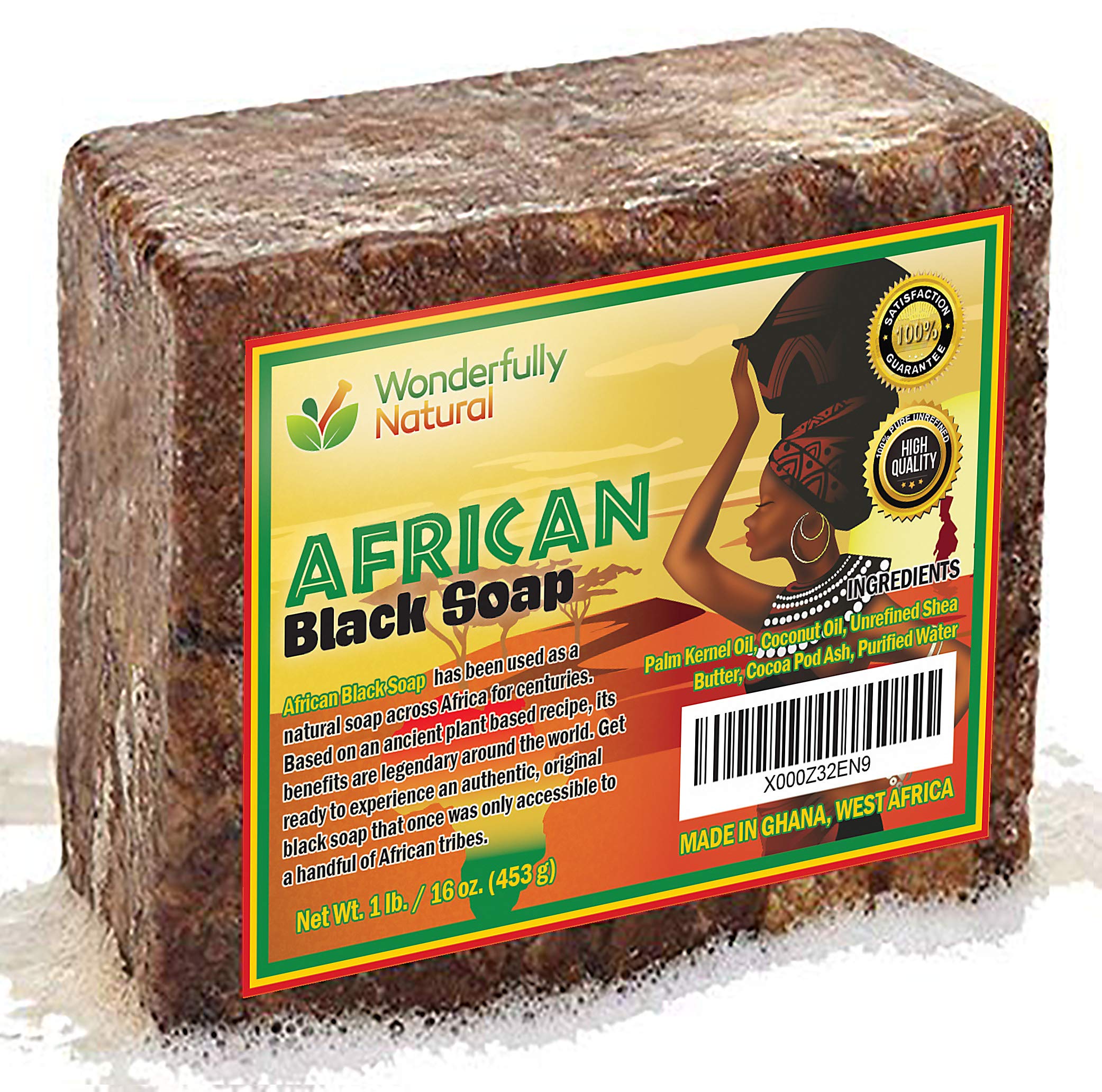 Organic African Black Soap - For Acne & Dark Spots | Natural Vegan and Cruelty Free - Satisfaction Guarantee 1lb bar | 90 day Su