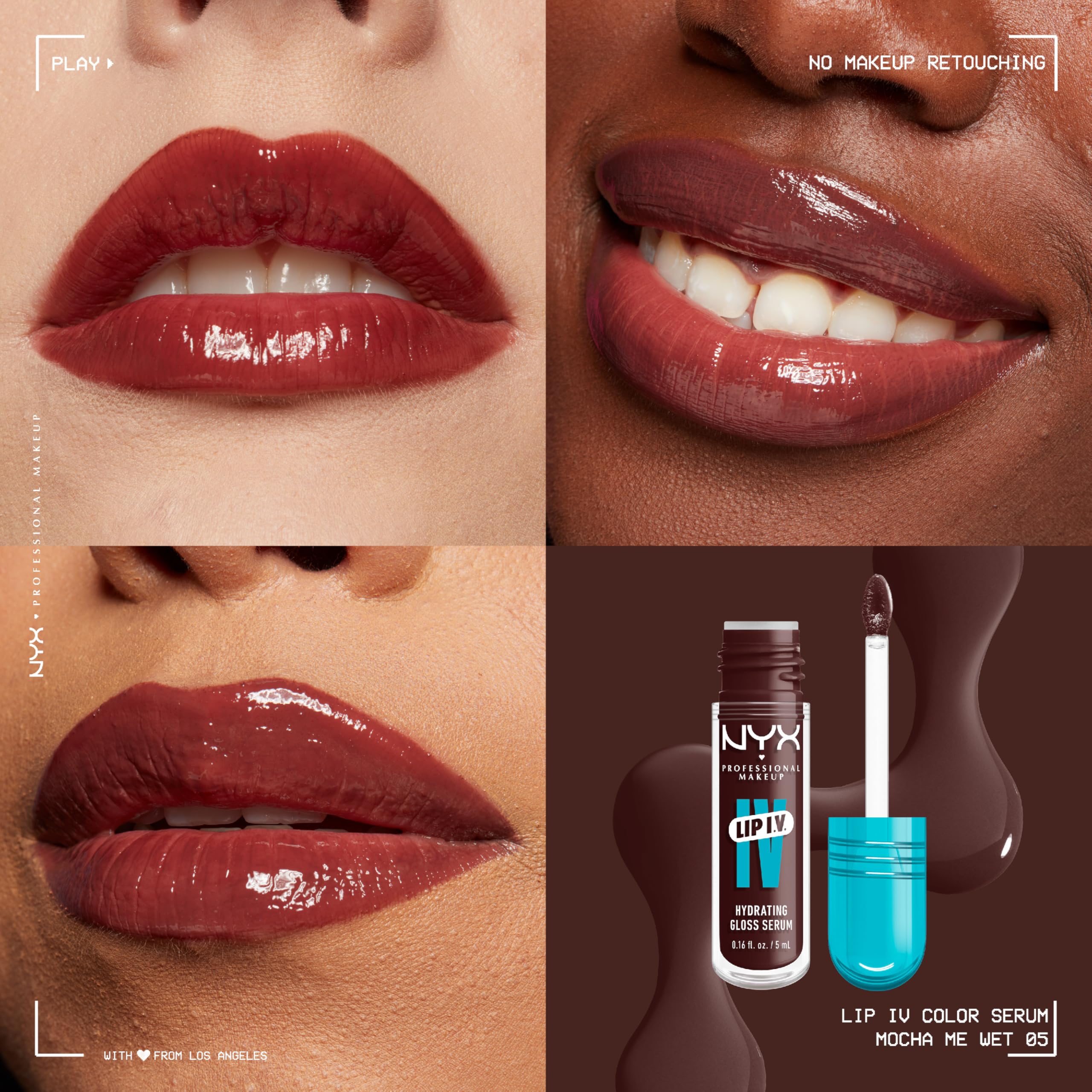 NYX PROFESSIONAL MAKEUP Lip IV Hydrating Gloss Serum, Lip Stain with 12HR Hydration - Mocha Me Wet (Brown Lip Gloss)