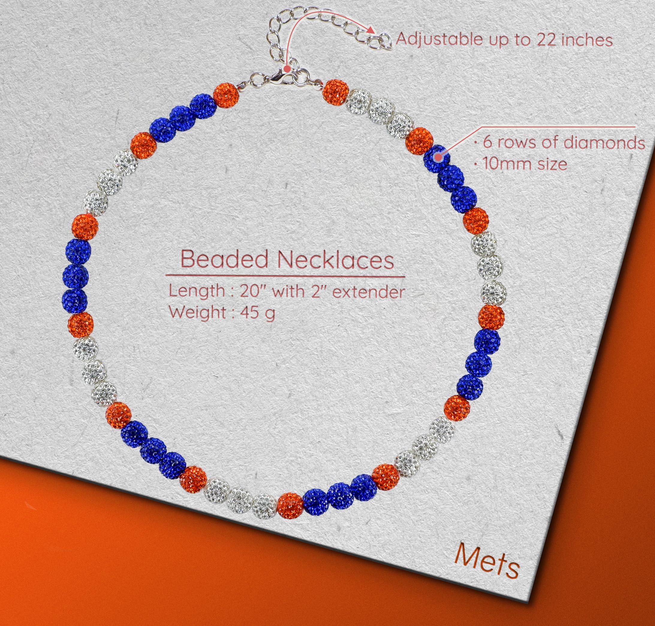 SUPBOMM Baseball Ice Necklace, Bling Beaded Necklaces, Drip Chain, League Team Colors Gifts for Men, Mets