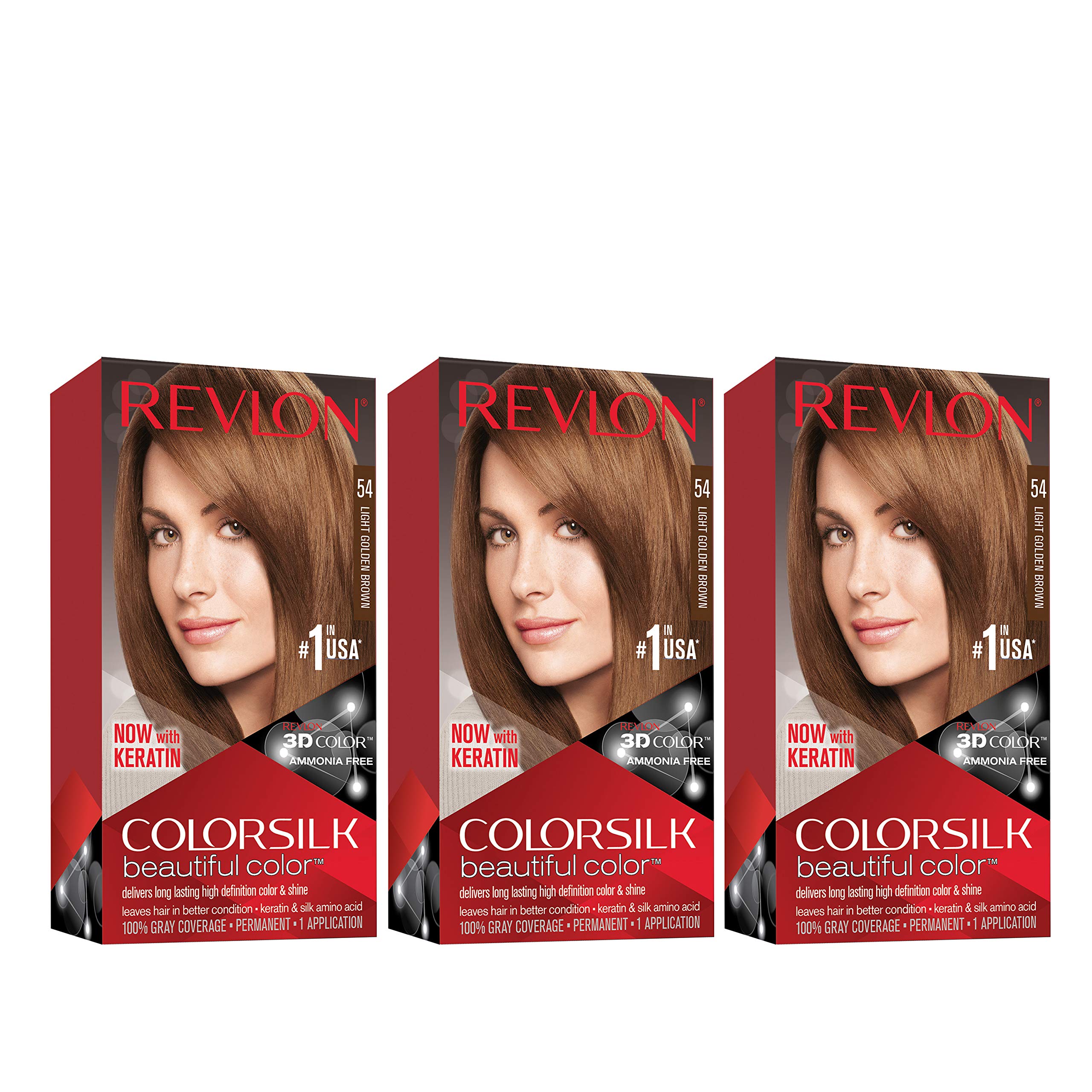 Revlon Colorsilk Beautiful Color Permanent Hair Color With 3D Gel Technology & Keratin, 100% Gray Coverage Hair Dye, 54 Light Go