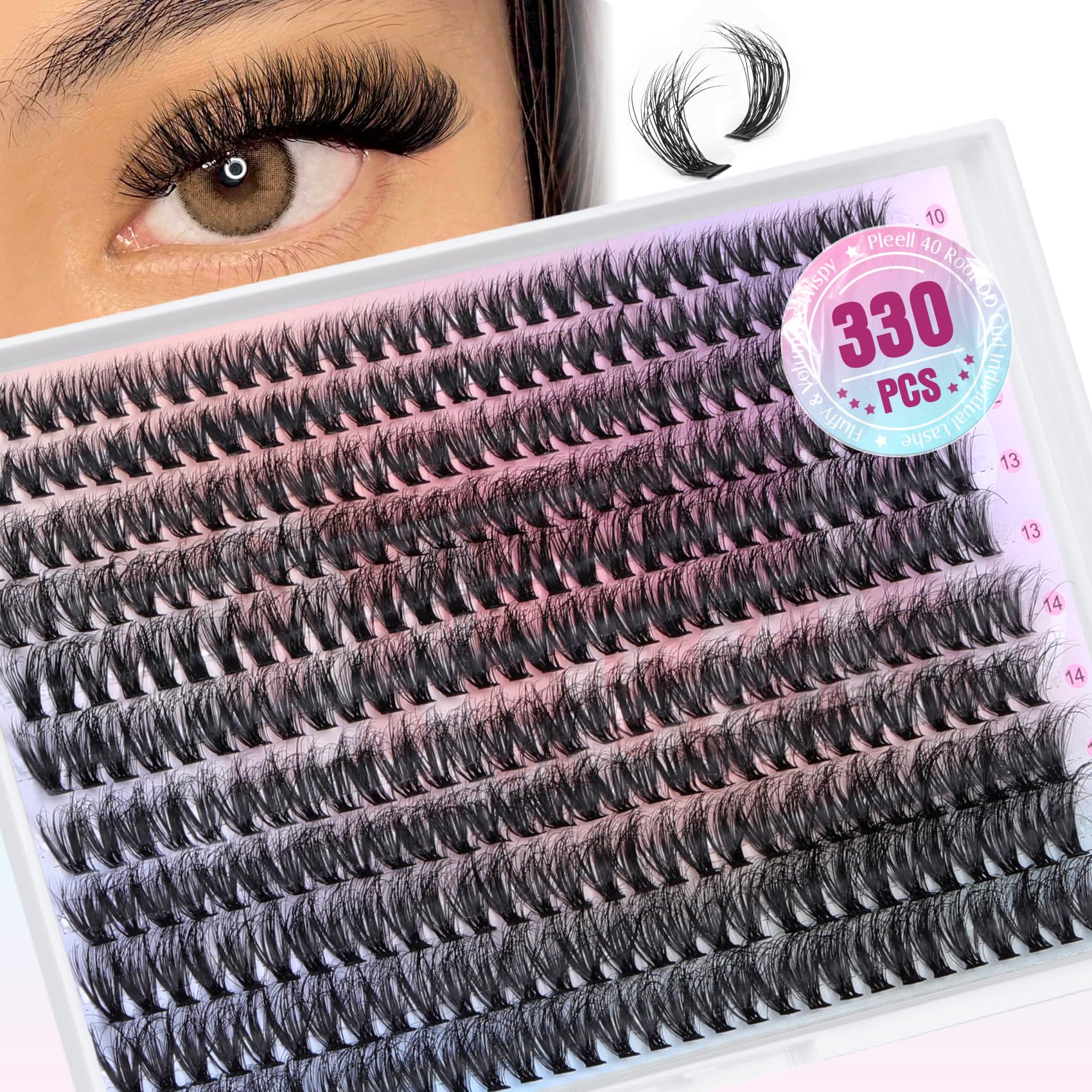 Lash Clusters 330Pcs Cluster Eyelash Extensions 40D Individual Lashes Fluffy D Curl Lash Clusters Extension DIY Wispy Volume Fal