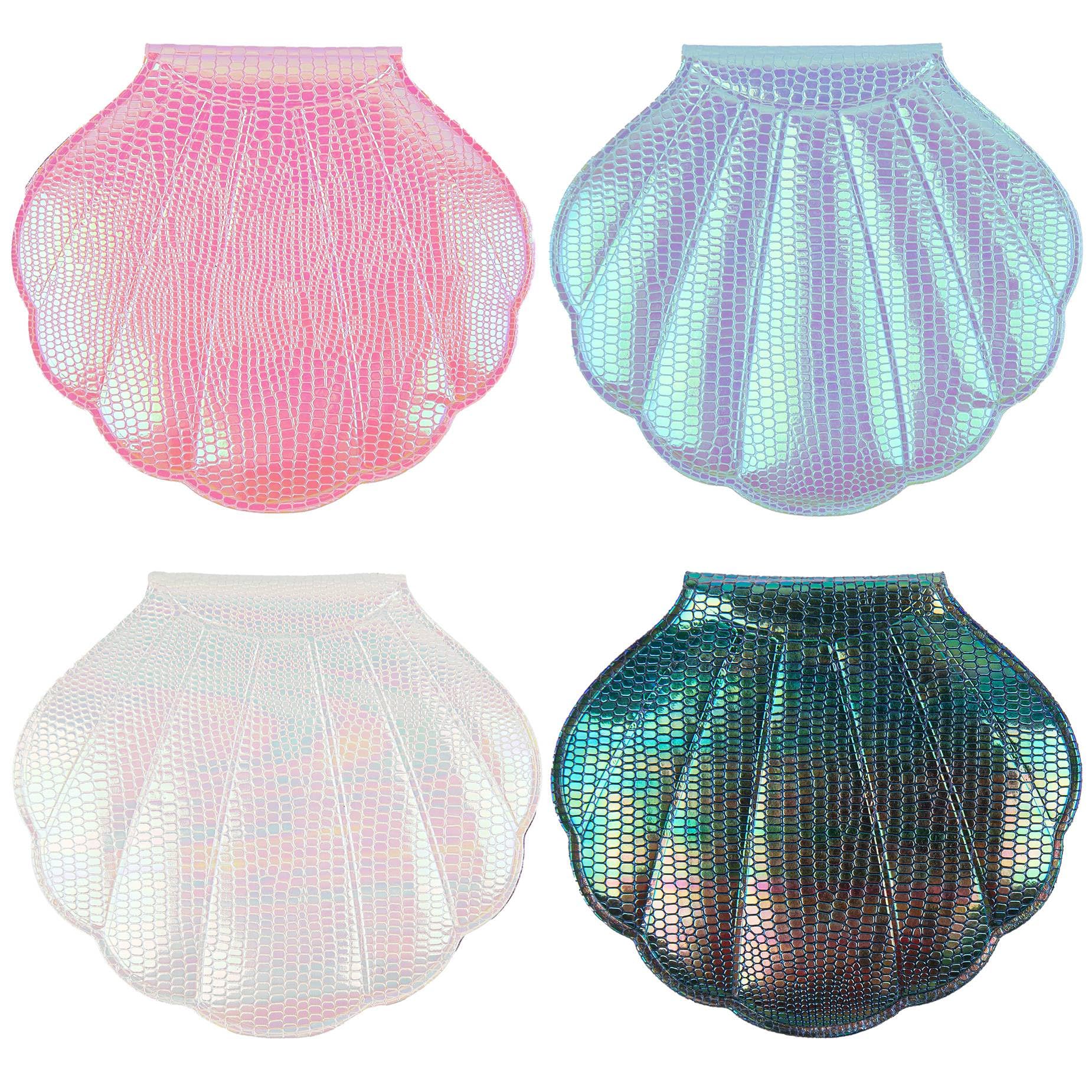 Auear, 4 Pack Glitter Shell Double-Sided Magnification Makeup Mirrors Colors Handheld Compact For Purse Handbag Pocket