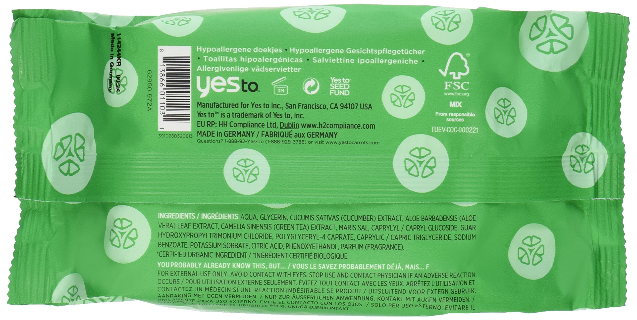 Yes To Cucumbers Soothing Hypoallergenic Facial Wipes, 30 Count (Pack Of 2) Package May Vary