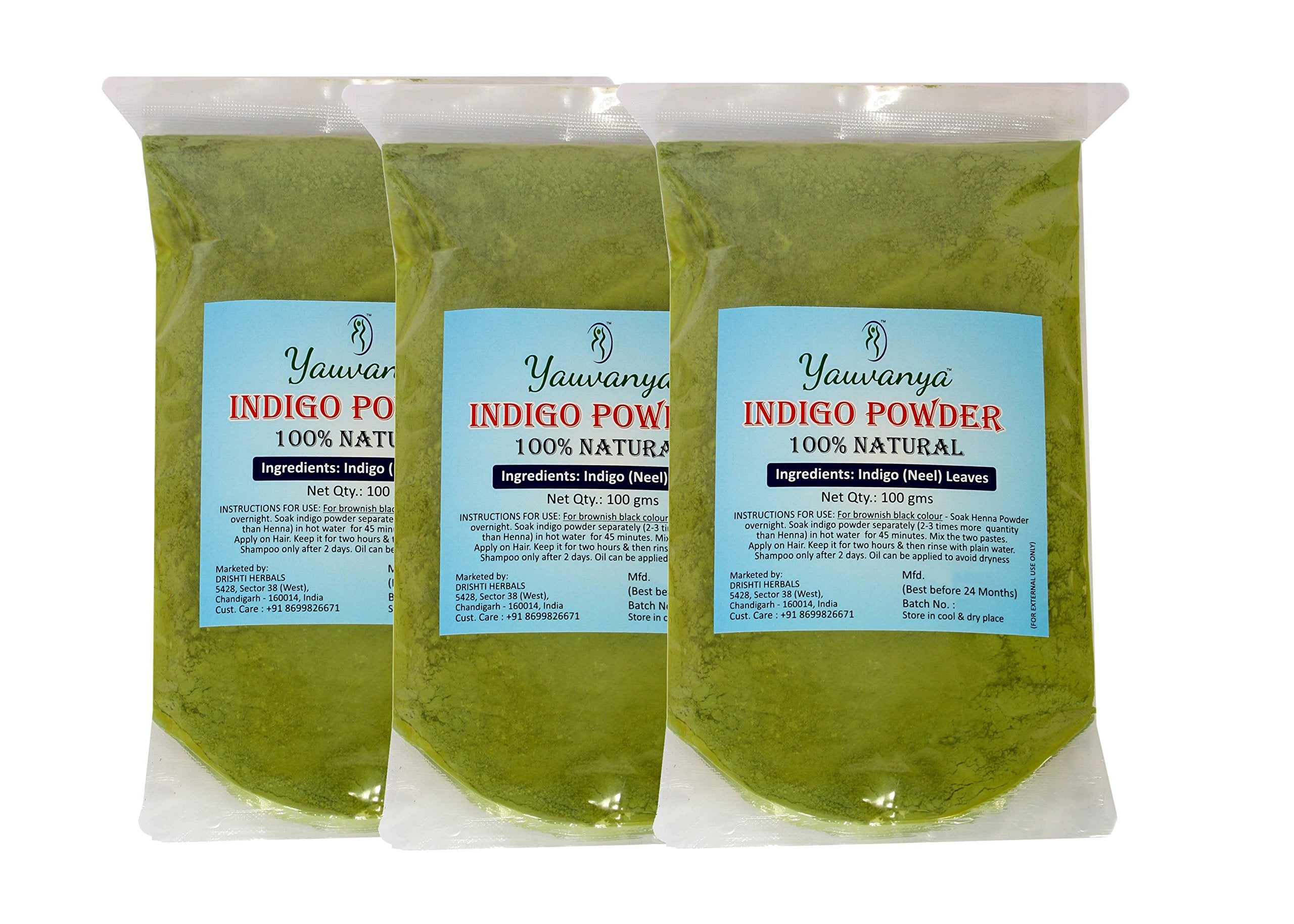 Yauvanya Pure Indigo Powder - Indigofera Tinctoria (100% natural, chemical free, ammonia free) Hair Color for hair - 300 Gms (3 