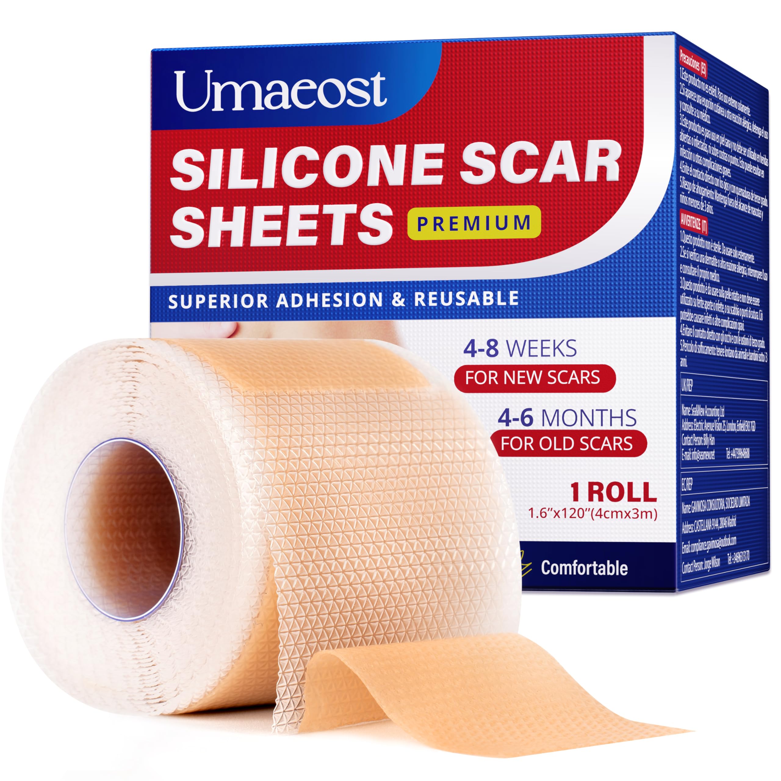 1.6''X 120'' Medical Silicone Scar Tape For Scars: Medical Grade Scar Sheets Reduces The Appearance Of Scars From Surgical Acne