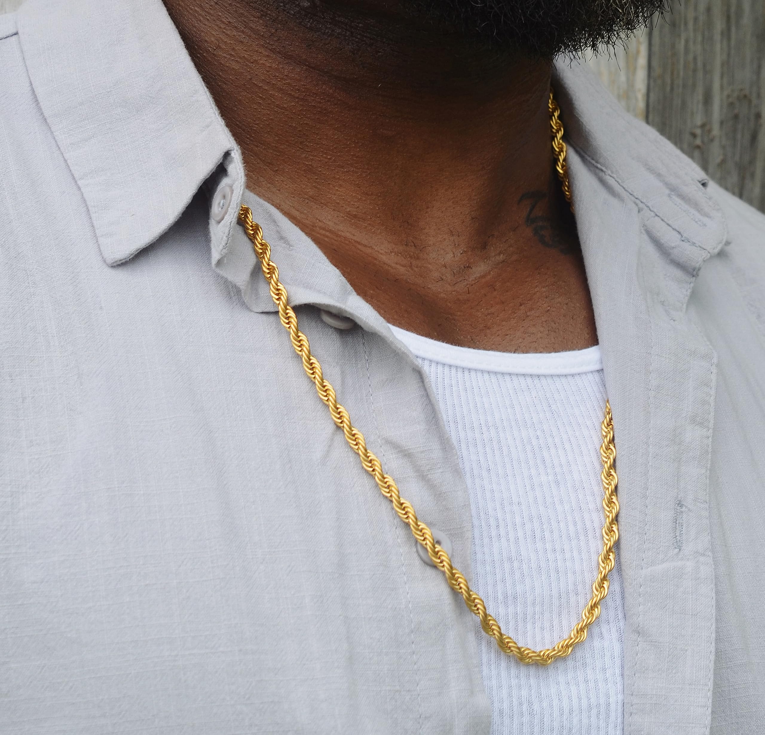Gold Plated Necklace for Men 2.5MM 34 Inches Stainless Steel Twist Rope Chain Womens Boys