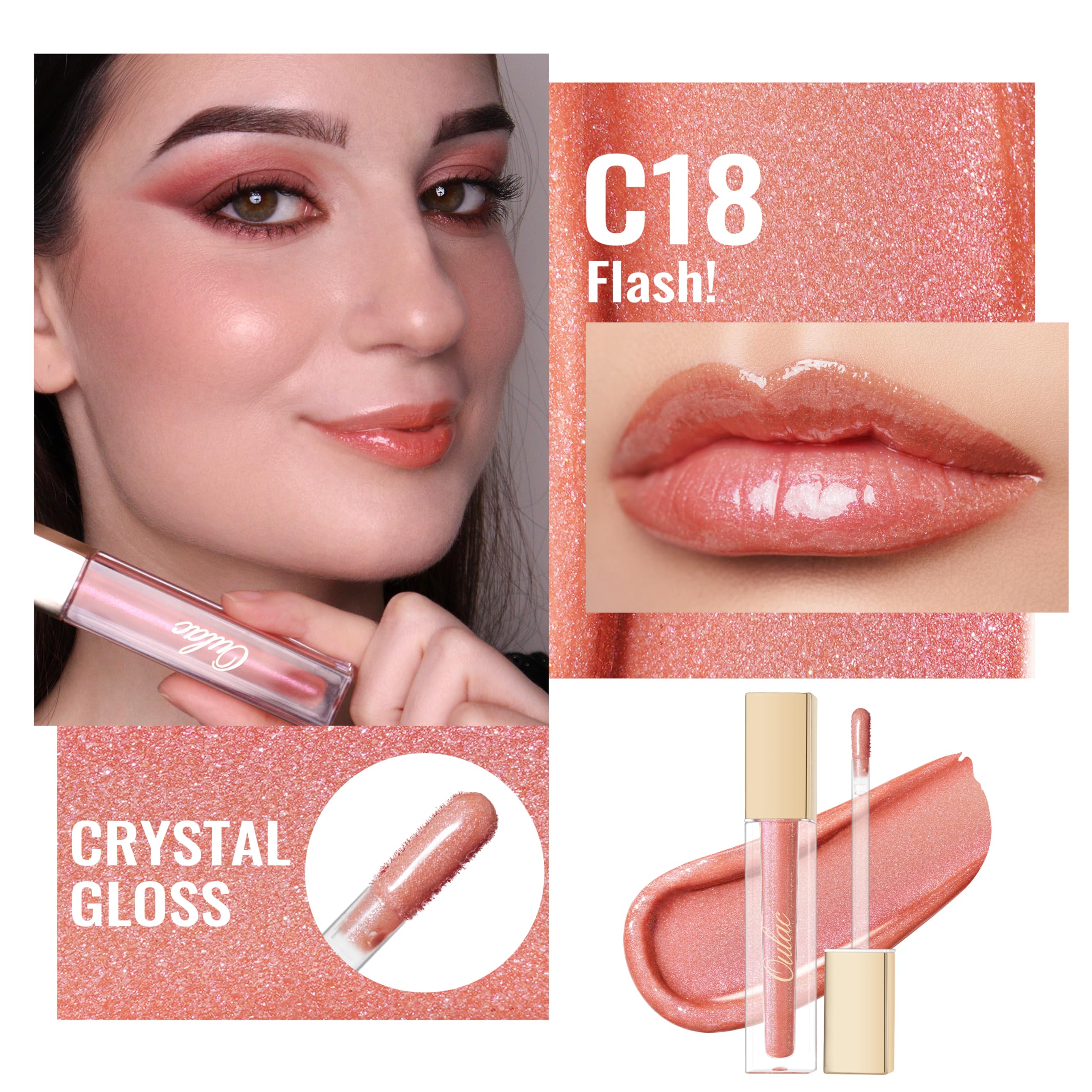 Oulac Peach Lip Gloss High-Shine Moisturizing Lip Gloss Oil Colorful Shade Liquid Lipstick Non-Stick Cup Glitter Lipstick Lip Ti
