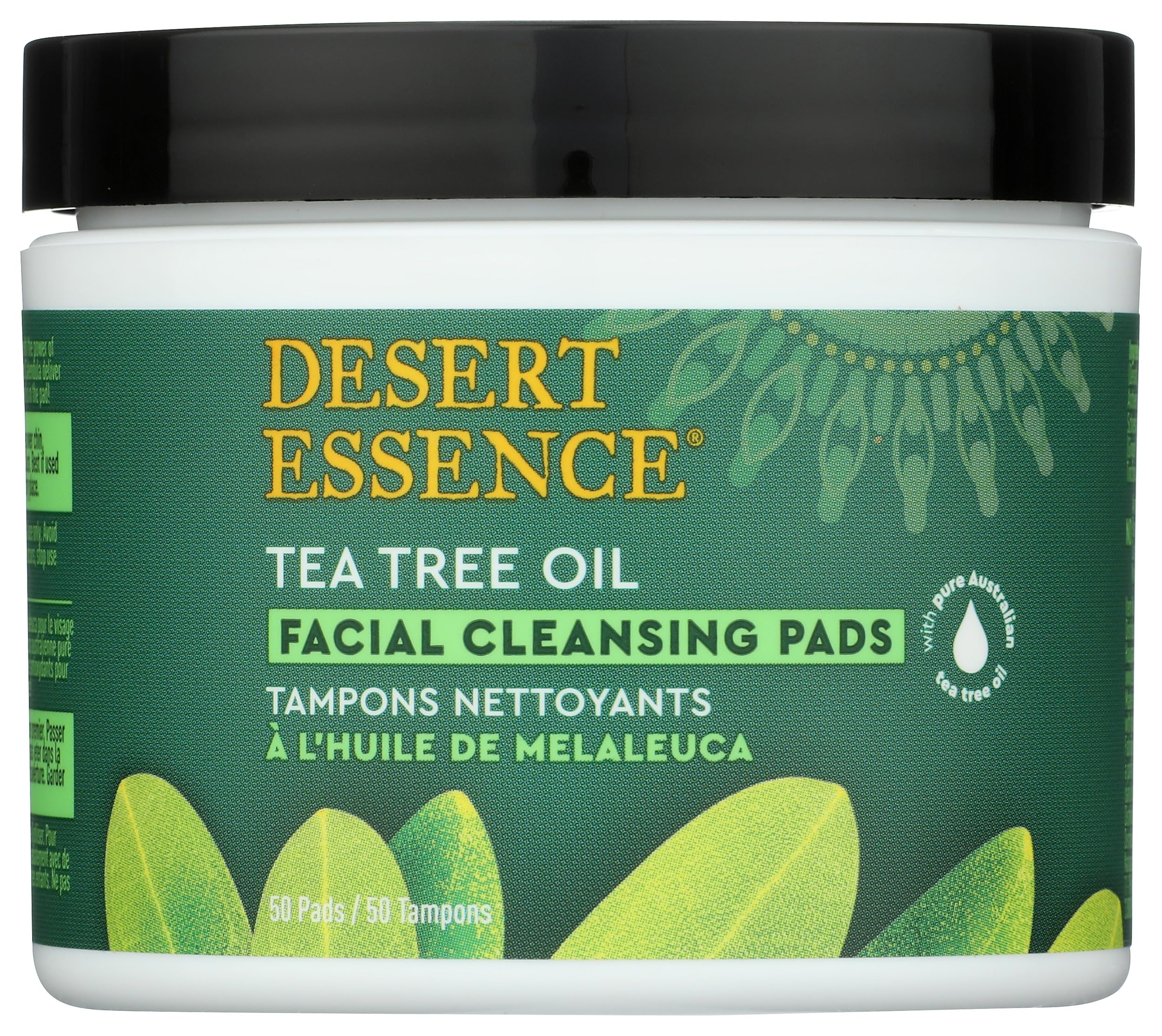 Desert Essence Facial Cleansing Pads Tea Tree Oil, 50 Pads, 0.75 Bottle