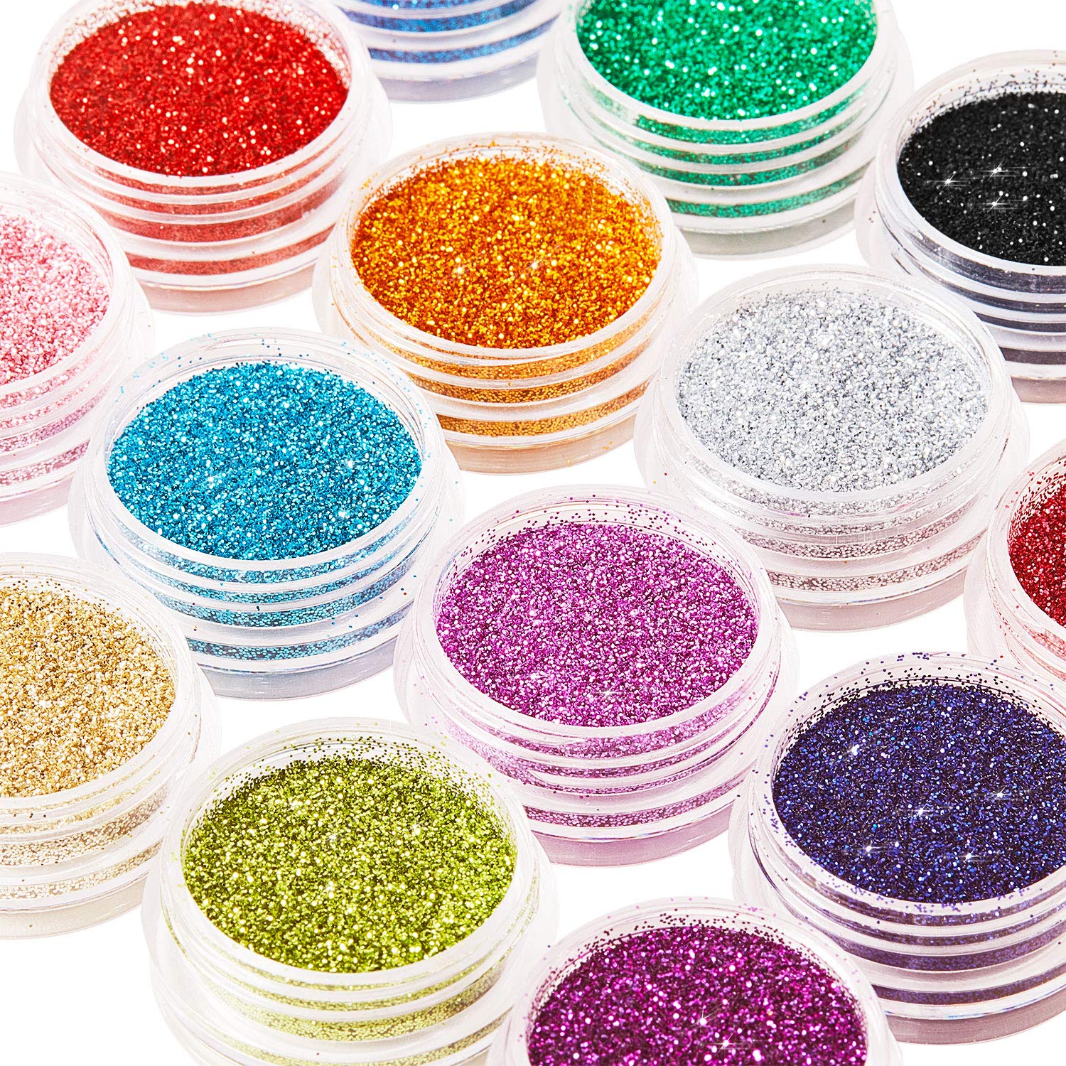 Yaomiao 16 Colors Holographic Nail Glitter Sequins Powder Holo Laser Cosmetic Festival Powder for Face Body Eye Festival Hair wi