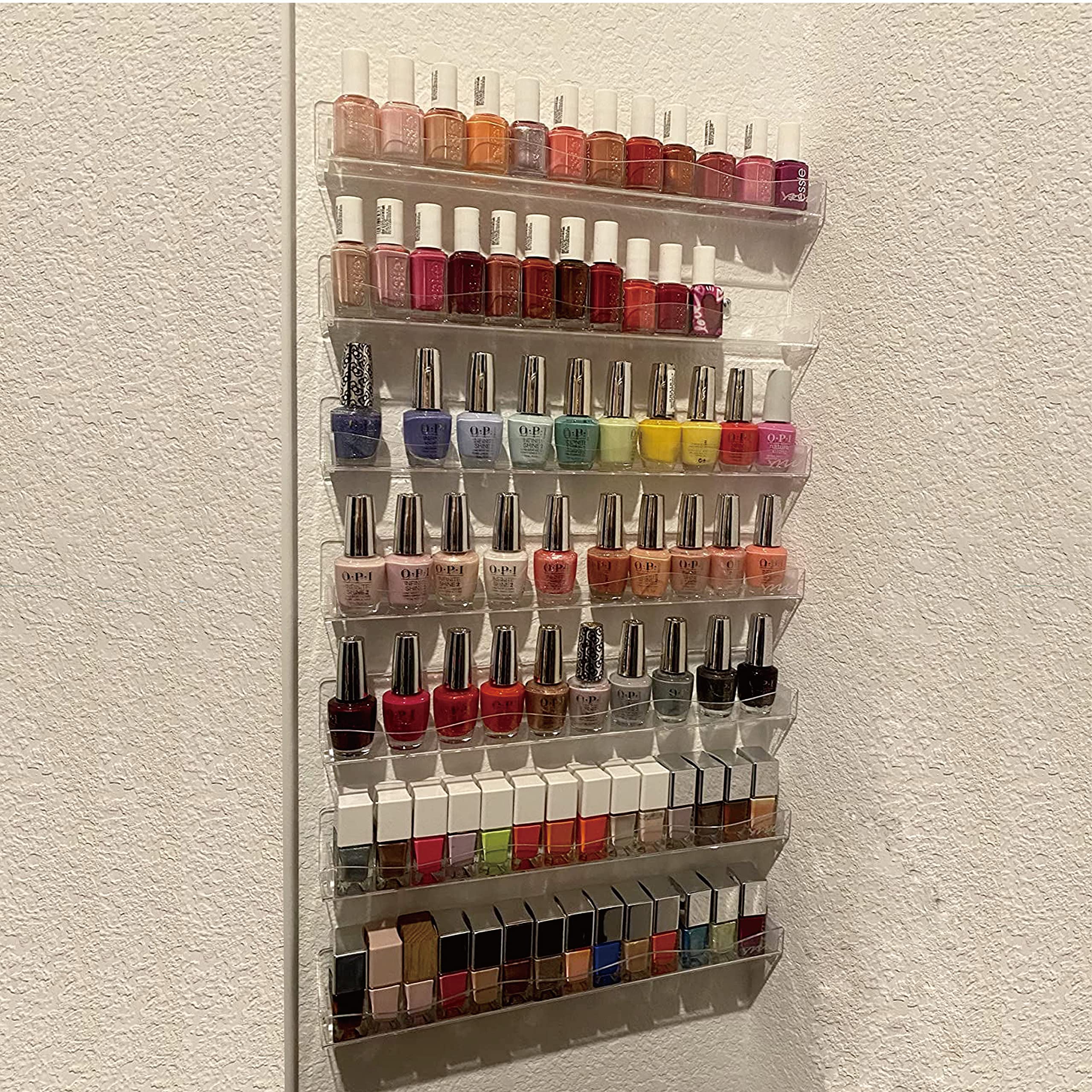 Ymvv Clear Acrylic Nail Polish Rack Wall Mounted Shelf,6 Pack Organizer With Unique Wavy Lines,Nail Supplies For Techs,Great Dis