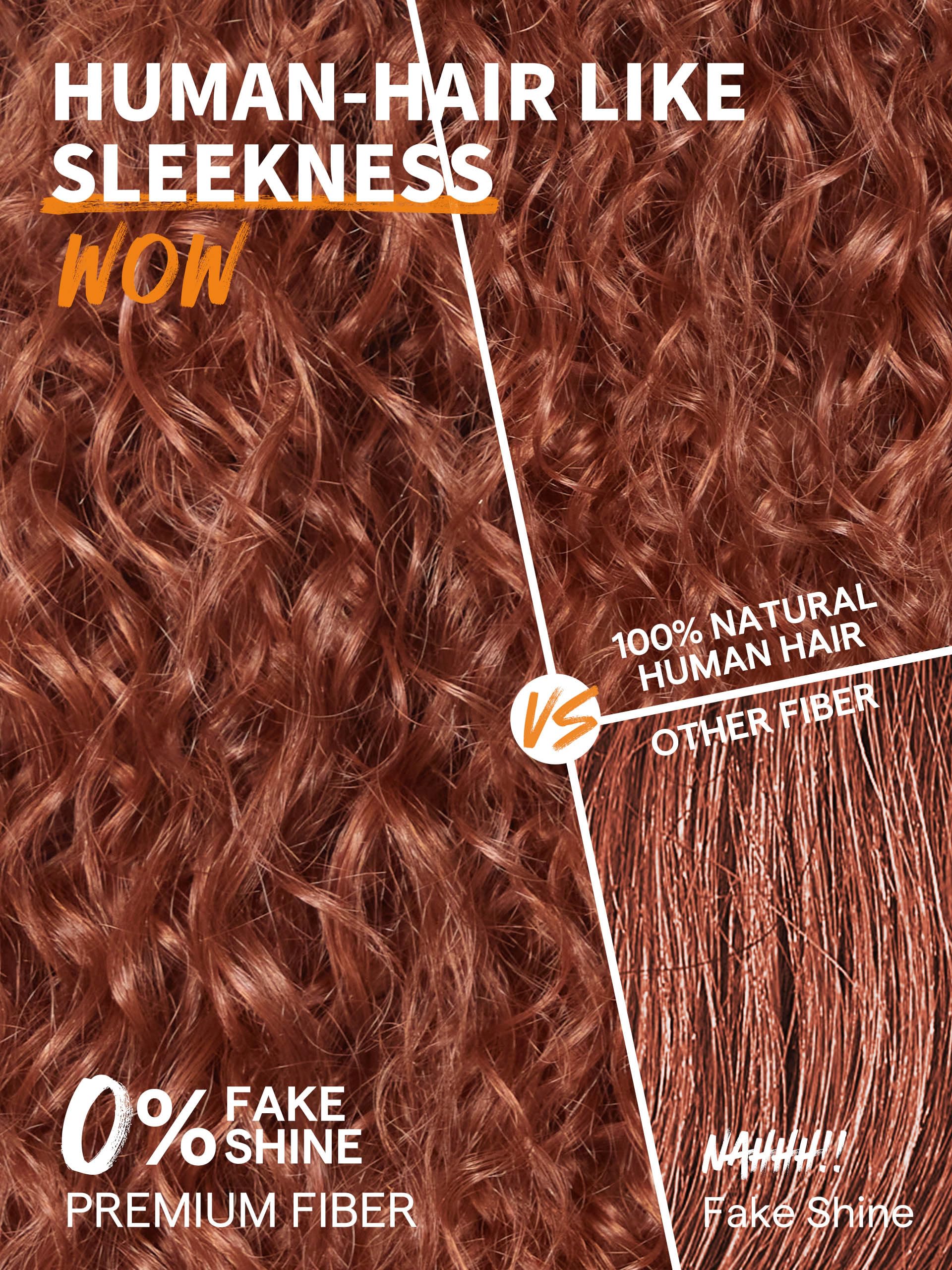 GORGIUS Curly Wig with Bangs | Premium Fiber & Remy Hair Blend | Trending Ginger Brown | Realistic Look with True Scalp