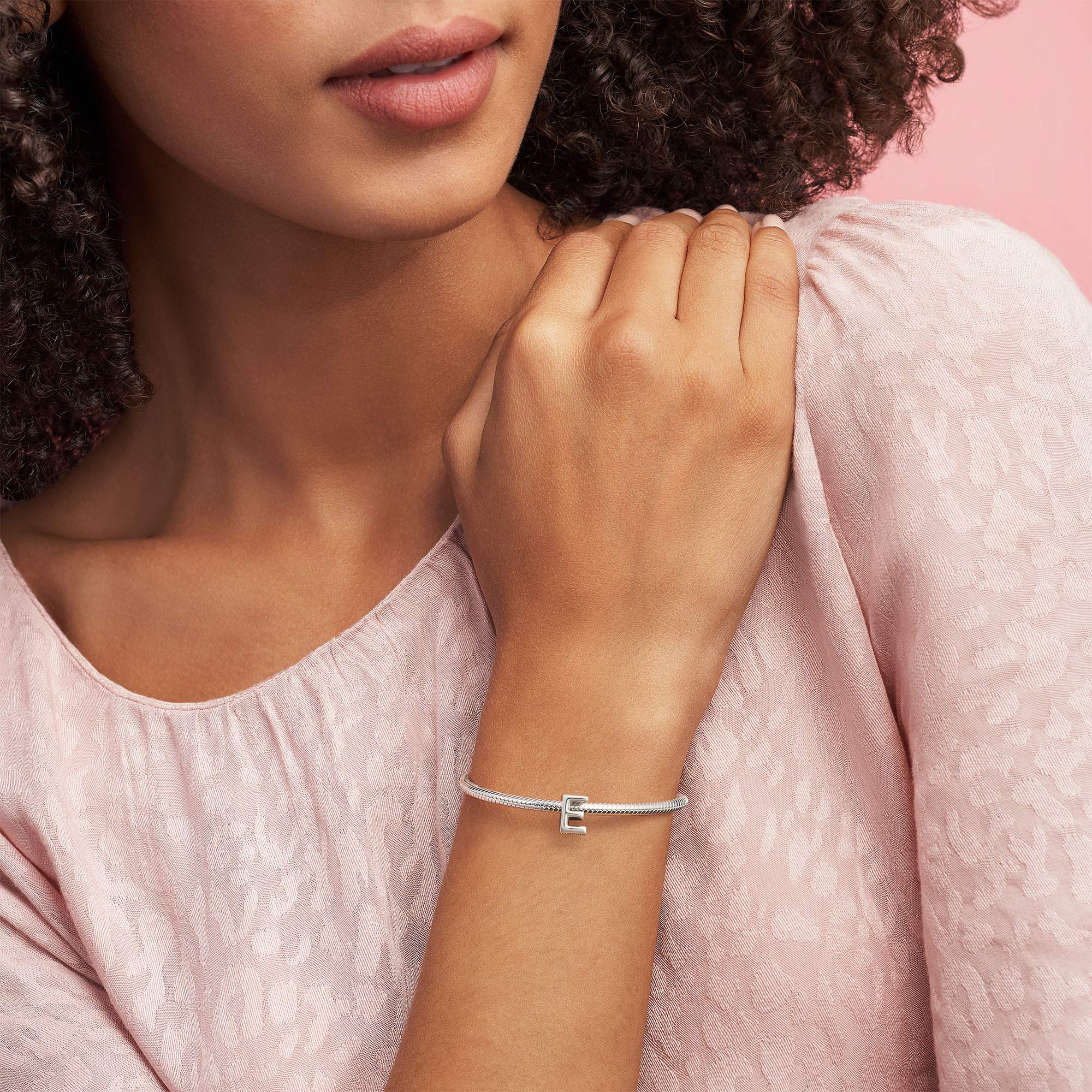 PANDORA Letter E Alphabet Charm - Compatible Moments Bracelets - Jewelry for Women - Gift for Women in Your Life - Made with Ste