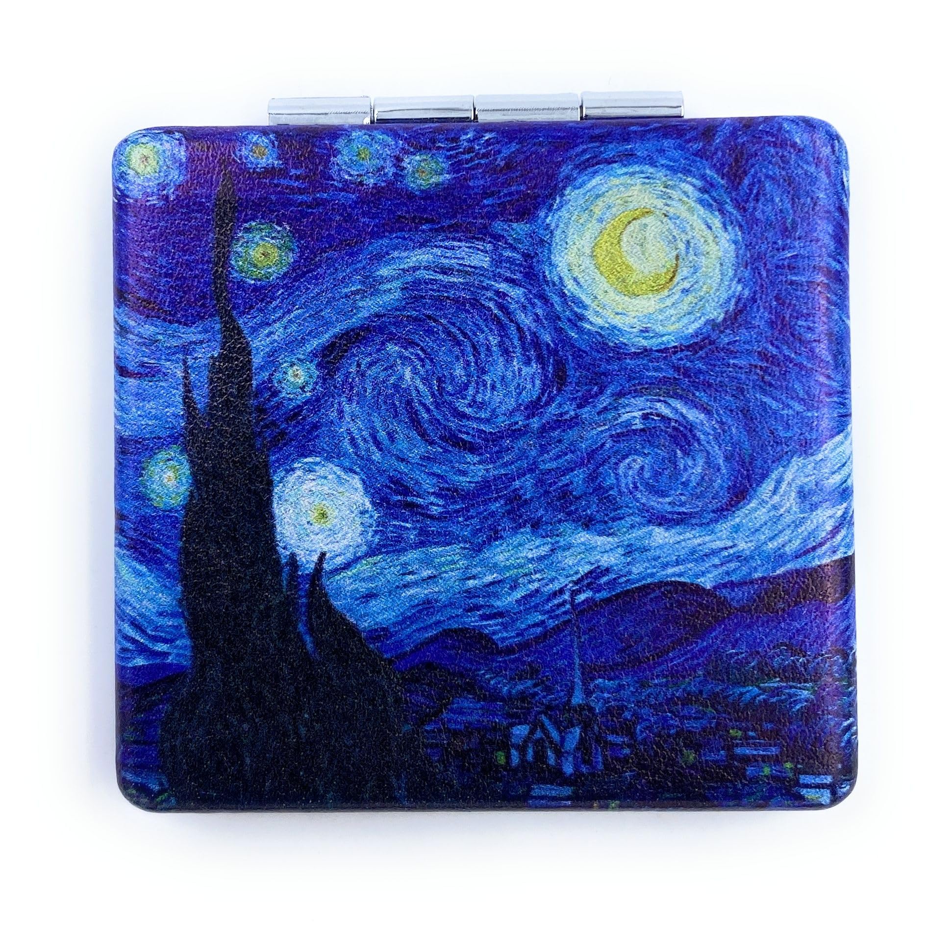 Aeisage Compact Mirror Square Starry Night Van Gogh Pocket Mirror For Men Small Travel Mirror Magnifying Purse Mirror Compact Wi