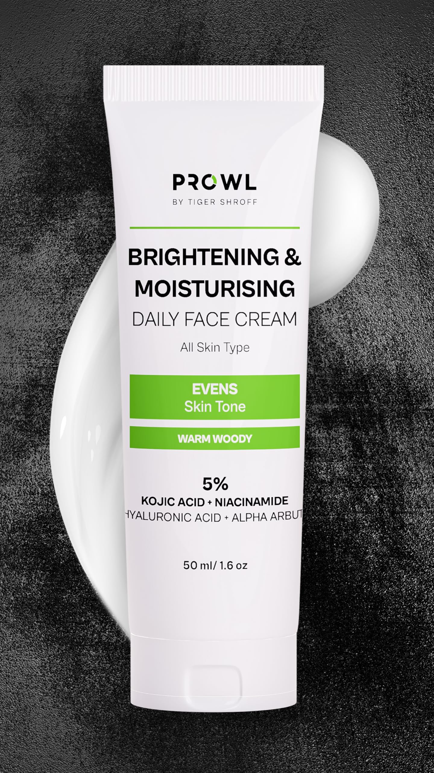 Prowl By Tiger Shroff Face Brightening Moisturizer Cream 5% Kojic Acid, Alpha Arbutin, Niacinamide & Hyaluronic Acid Daily Use M