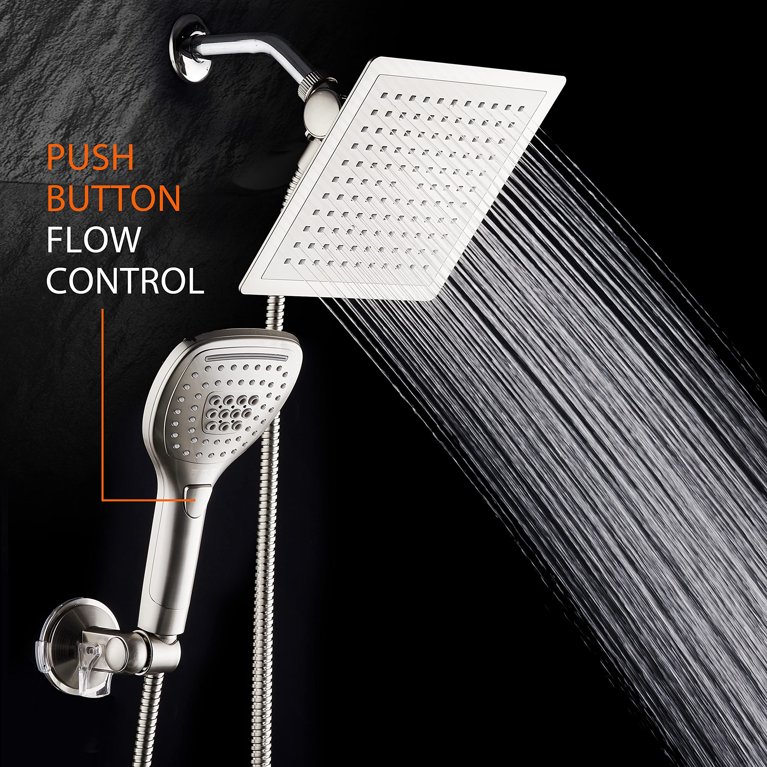 Dreamspa Ultra-Luxury 9 Rainfall Shower Headhandheld Combo Convenient Push-Button Flow Control Button For Easy One-Handed Operat