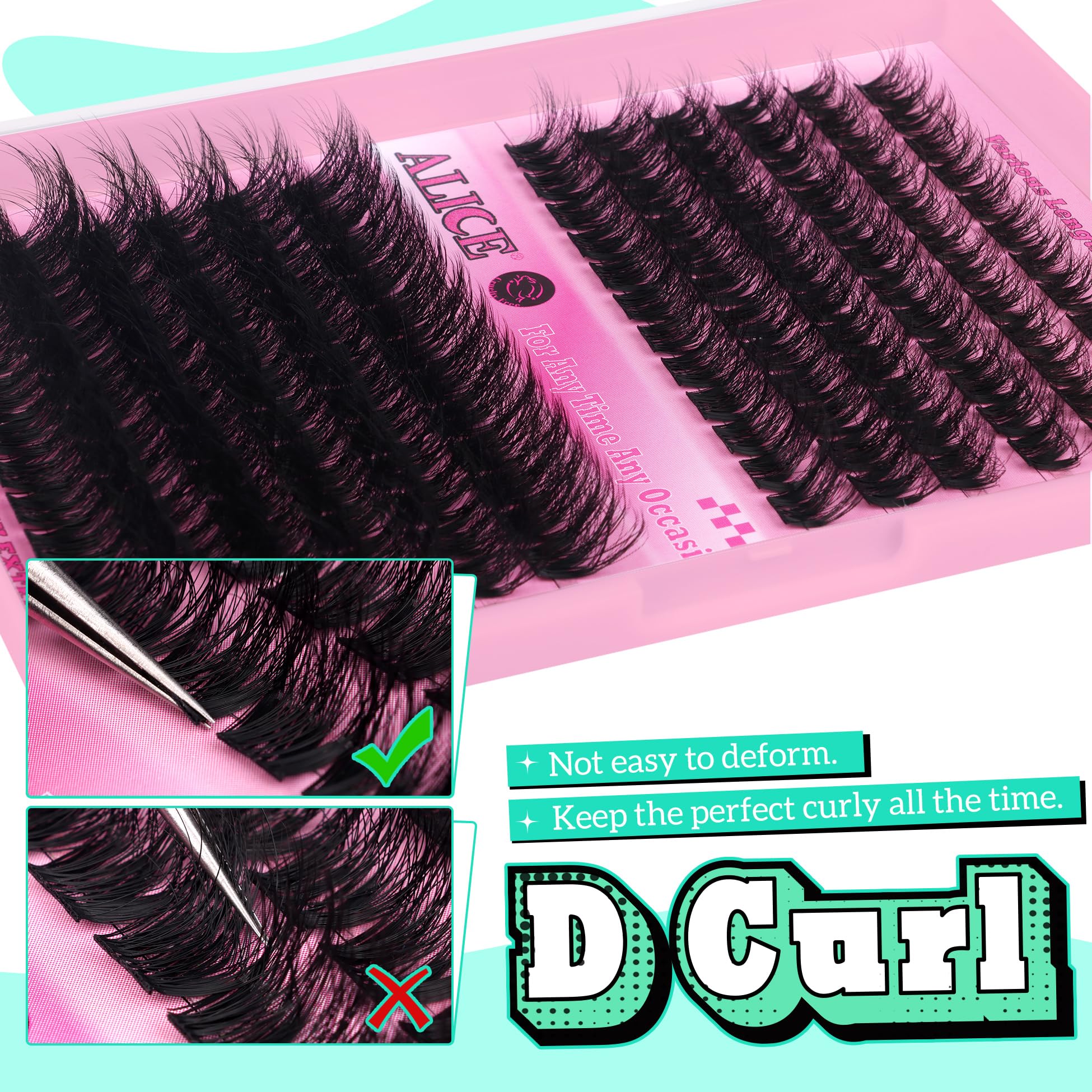 Alice Lash Extension Kit Fluffy Volume Cluster Lashes Wispy 8-20Mm D Curl Individual Lashes Eyelash Clusters Kit Lash Glue Bond
