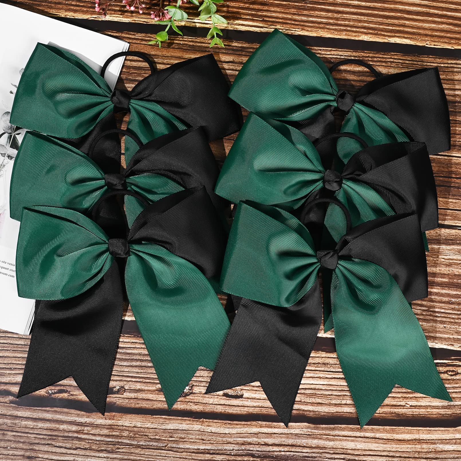 12 Pcs 8'' Large Cheer Bows Black Green Girl Hair Bows Cheerleading Softball Bow Hair Ties Hair Accessories For Cheerleaders Foo