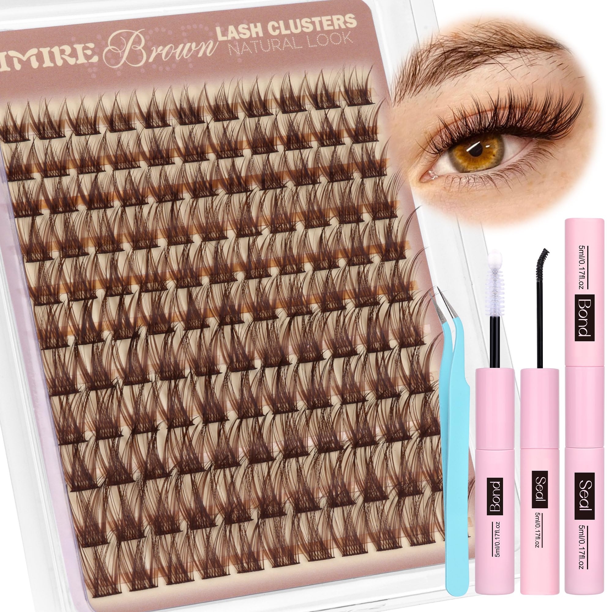Brown Lash Clusters Kit Natural Brown Eyelash Clusters Fluffy 132 Pcs Brown Cluster Eyelash Extensions Kit 10-18MM DIY Lash Exte
