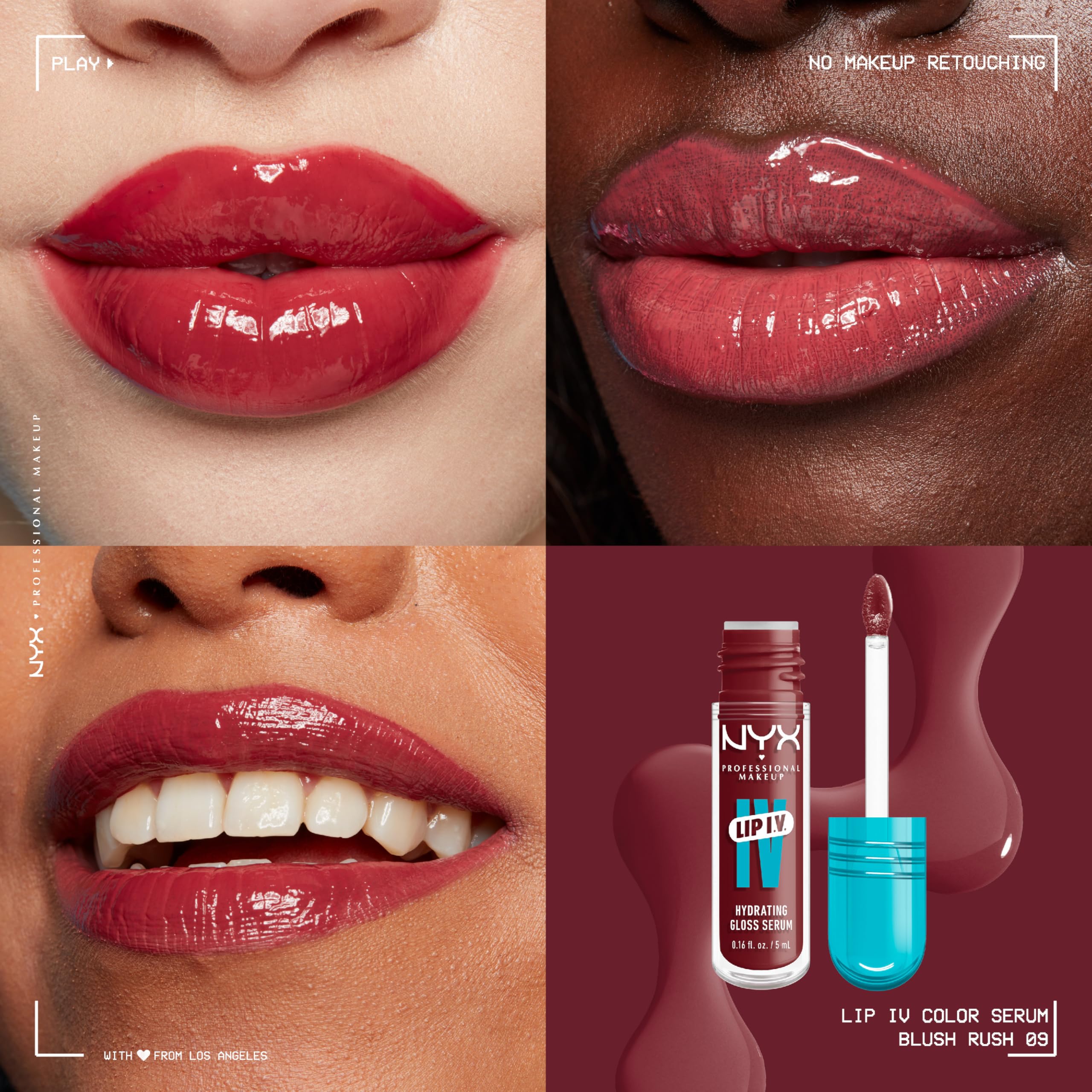 NYX PROFESSIONAL MAKEUP Lip IV Hydrating Gloss Serum, Lip Stain with 12HR Hydration - Blush Rush (Pink Lip Gloss)