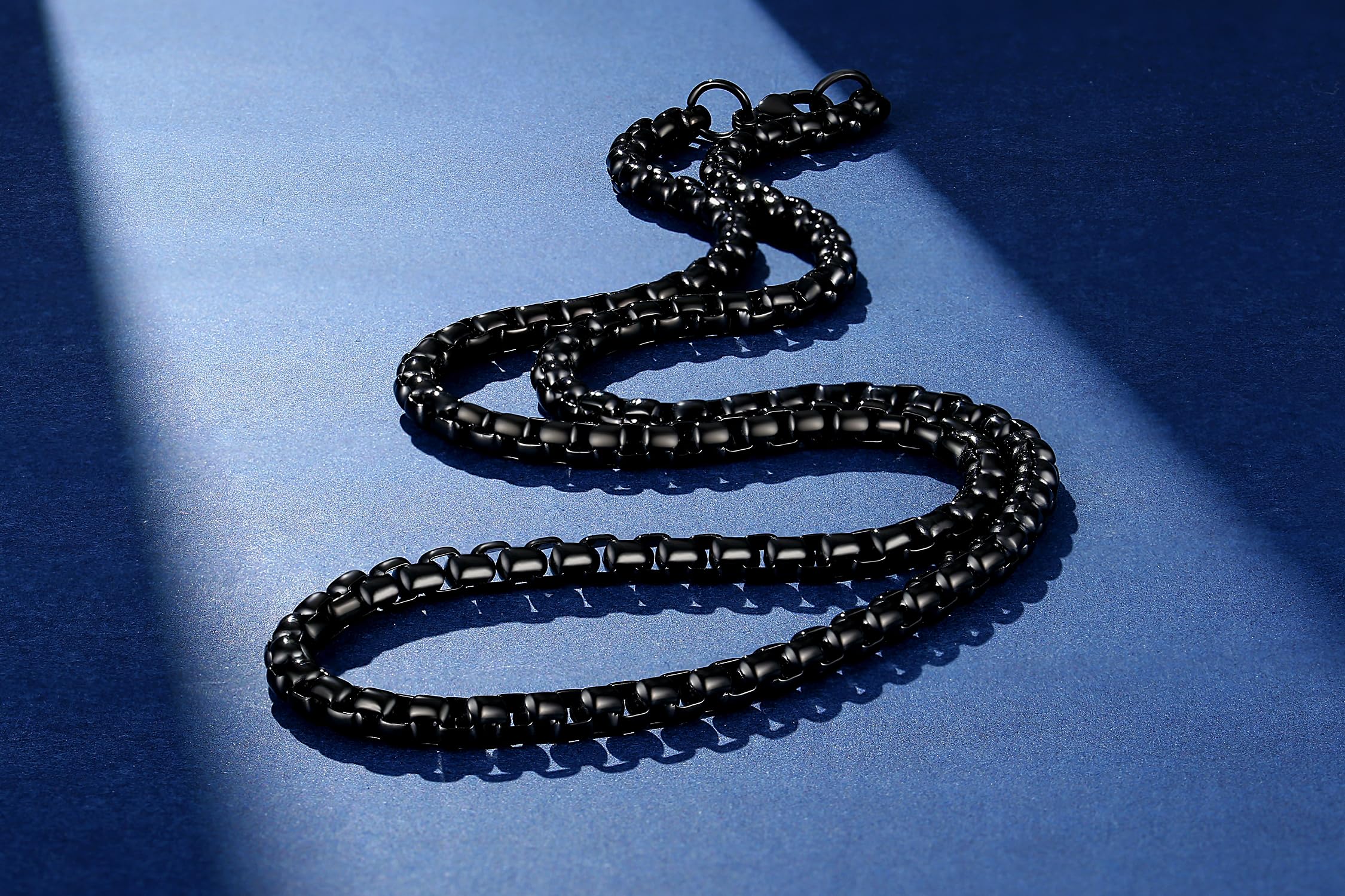 FOSIR Mens Womens 3mm Stainless Steel Black Rolo Cable Chain Necklace (20 Inch)