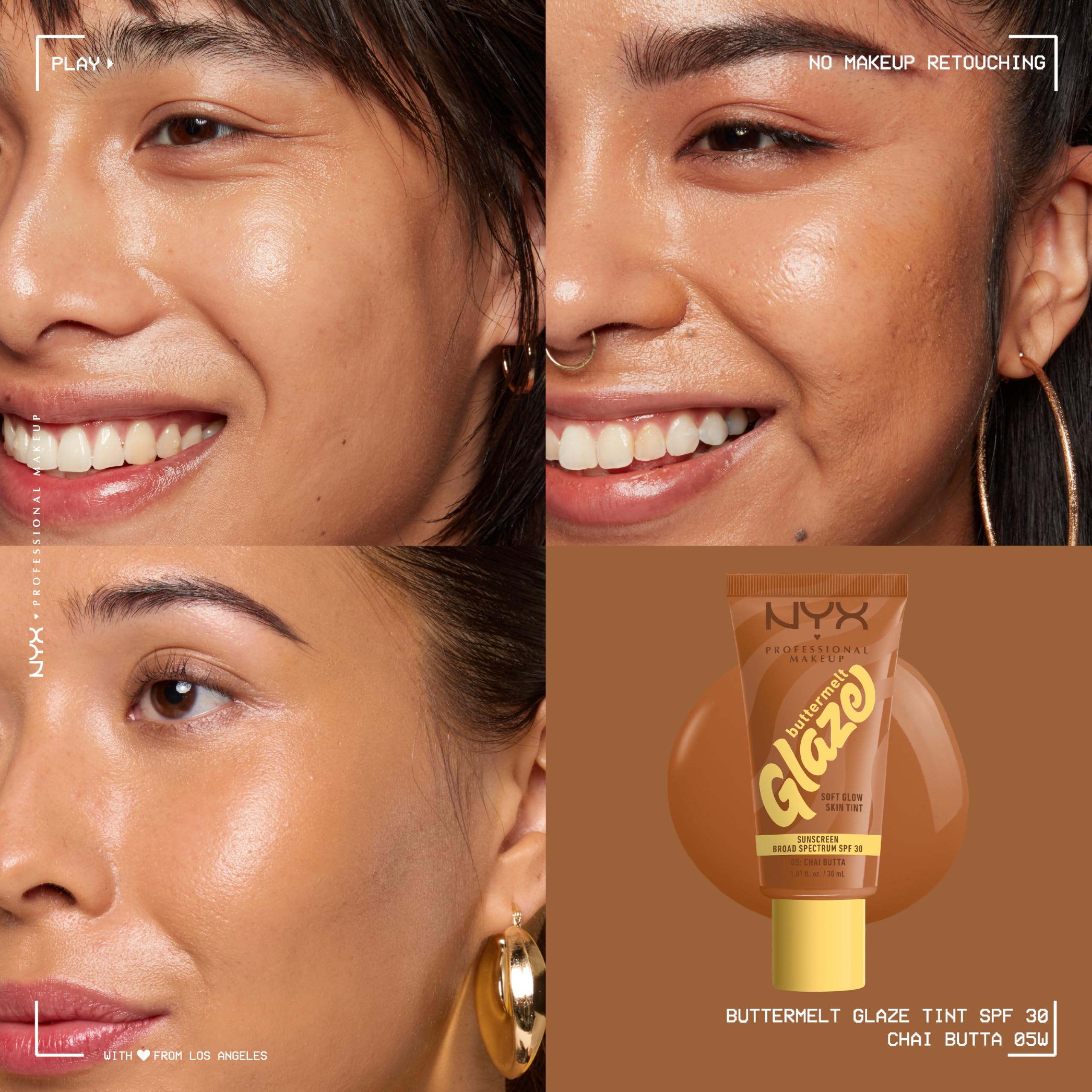 NYX PROFESSIONAL MAKEUP Buttermelt Glaze Soft Glow Skin Tint + SPF 30, Up To 12HR Wear, 05 Chai Butta