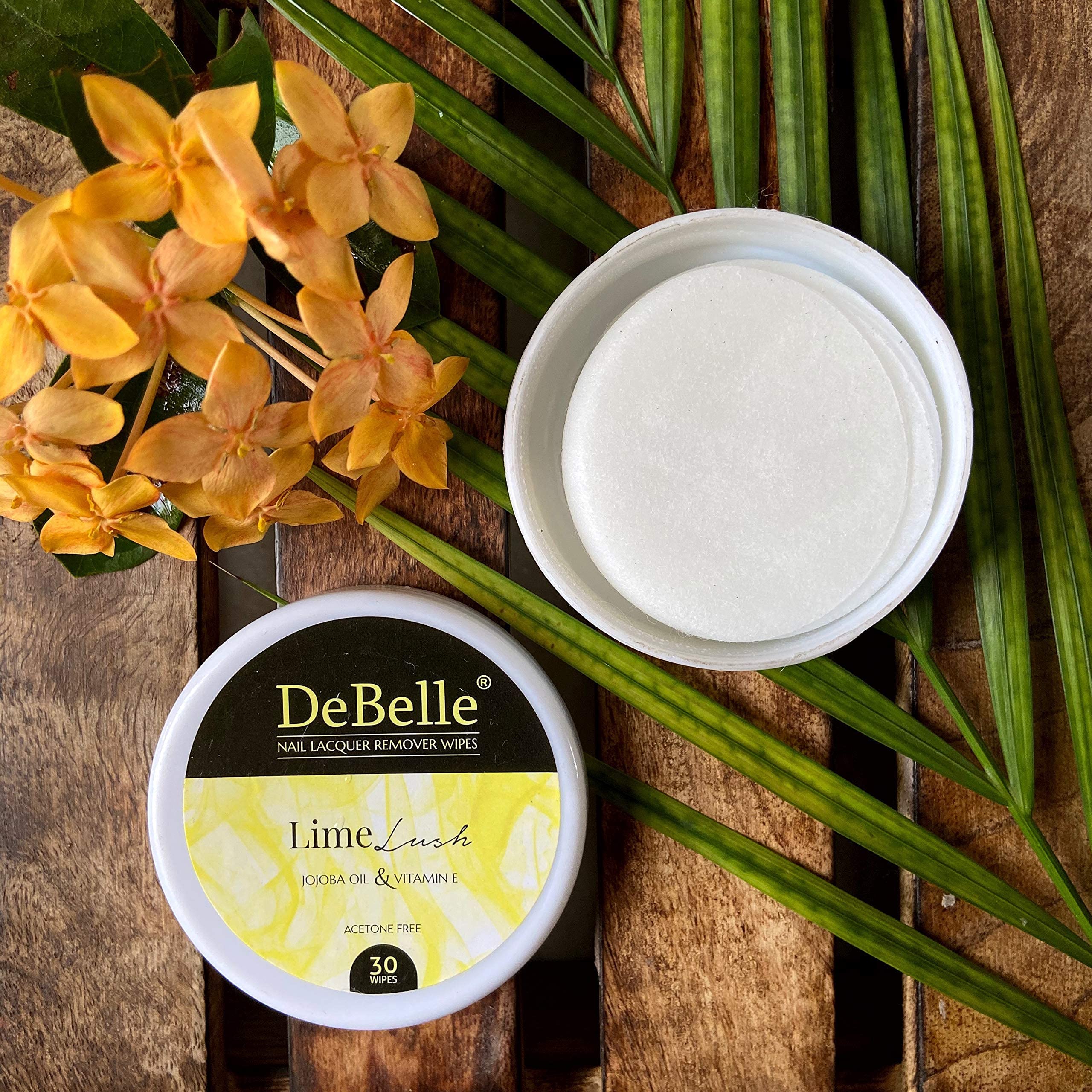 Debelle Nail Polish Remover Wipes - Lime Lush |Acetone Free| Enriched With Jojoba Oil, Olive Oil &Vitamin E|(30 Pads)