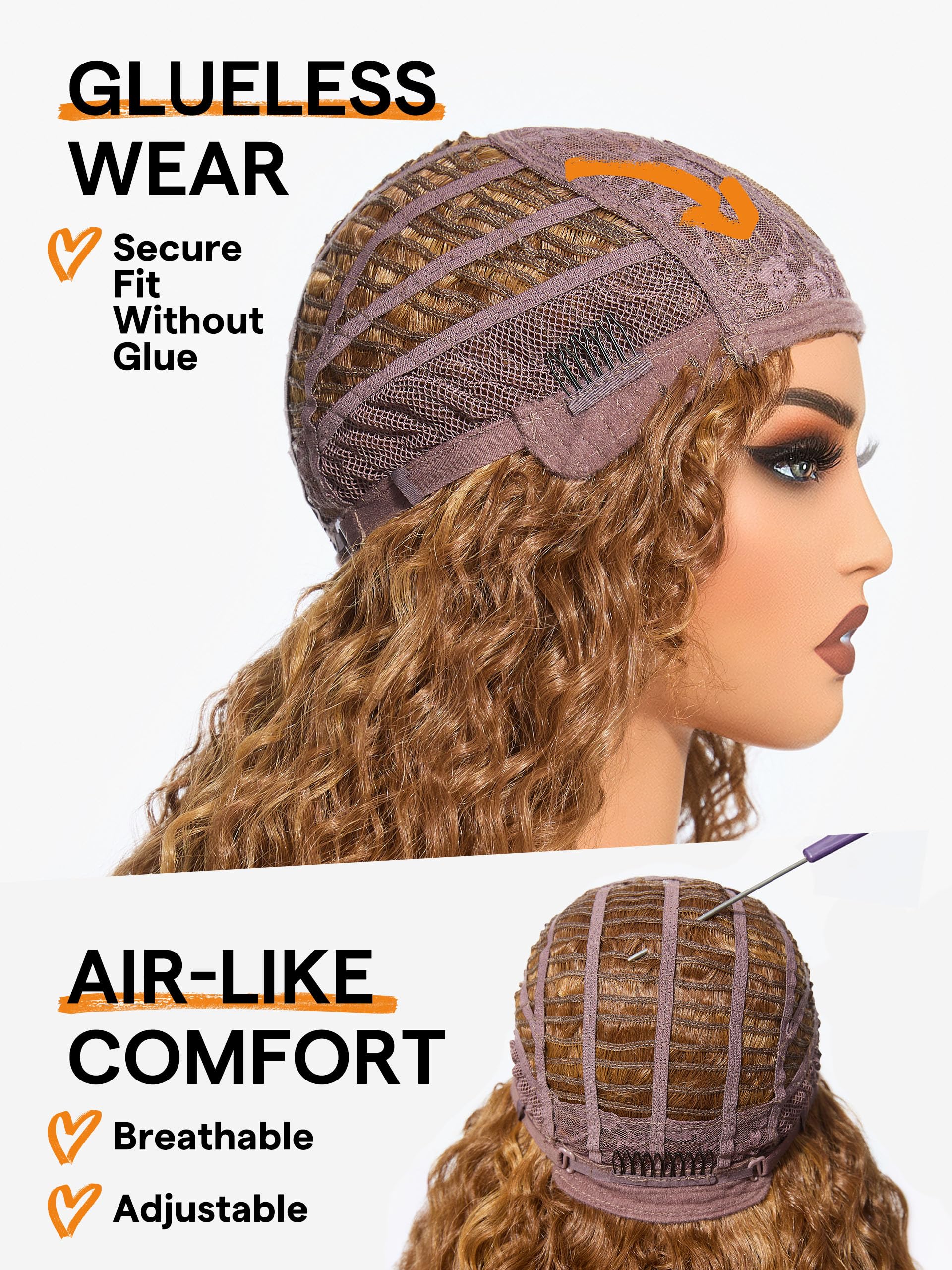 Gorgius Curly Wig With Bangs Cinnamon Brown Shaggy Curl Glueless Bang Wig With True Scalp Upgraded With Natural Human-Hair-Like