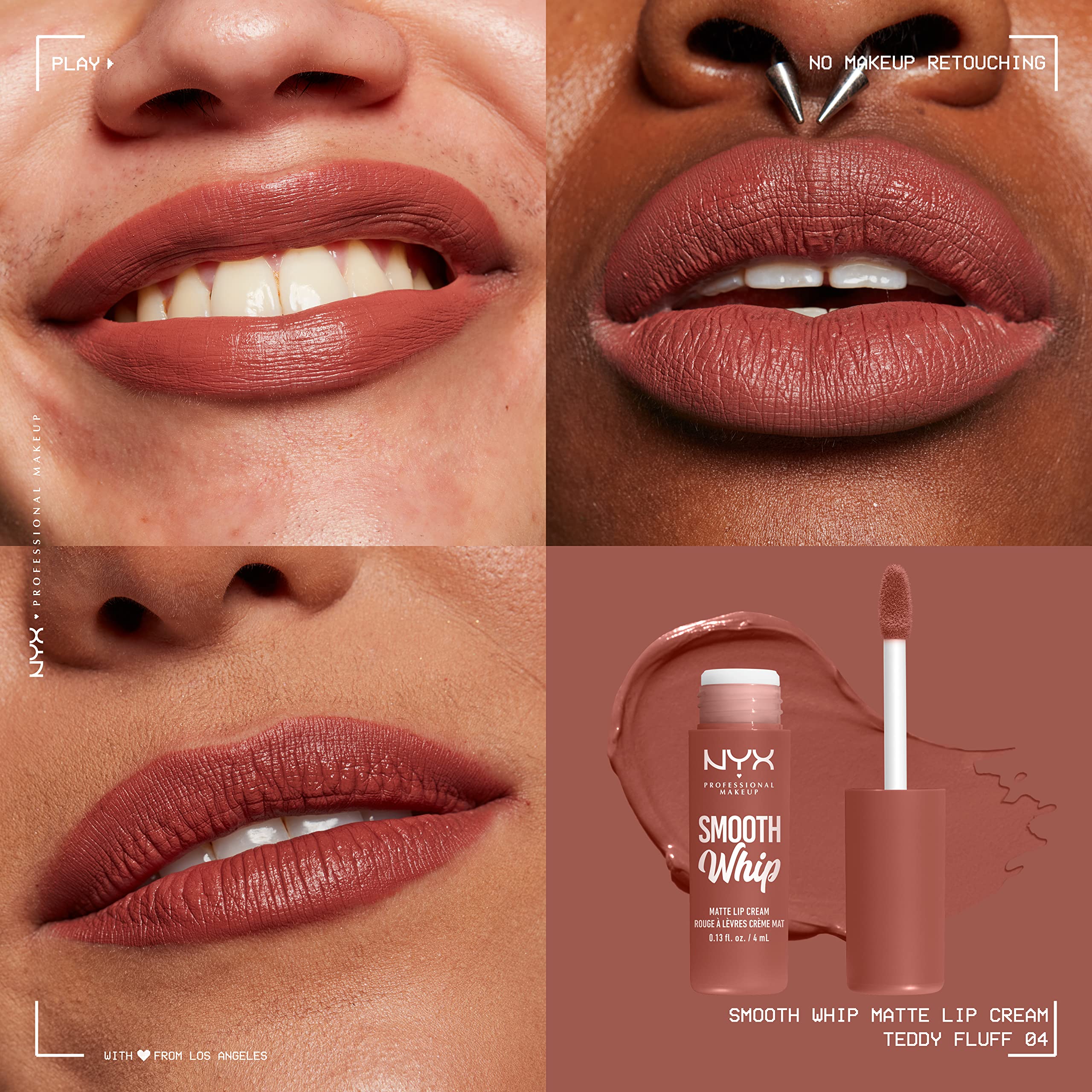 Nyx Professional Makeup Smooth Whip Matte Lip Cream, Long Lasting, Moisturizing, Vegan Liquid Lipstick - Teddy Fluff (Midtone Pi