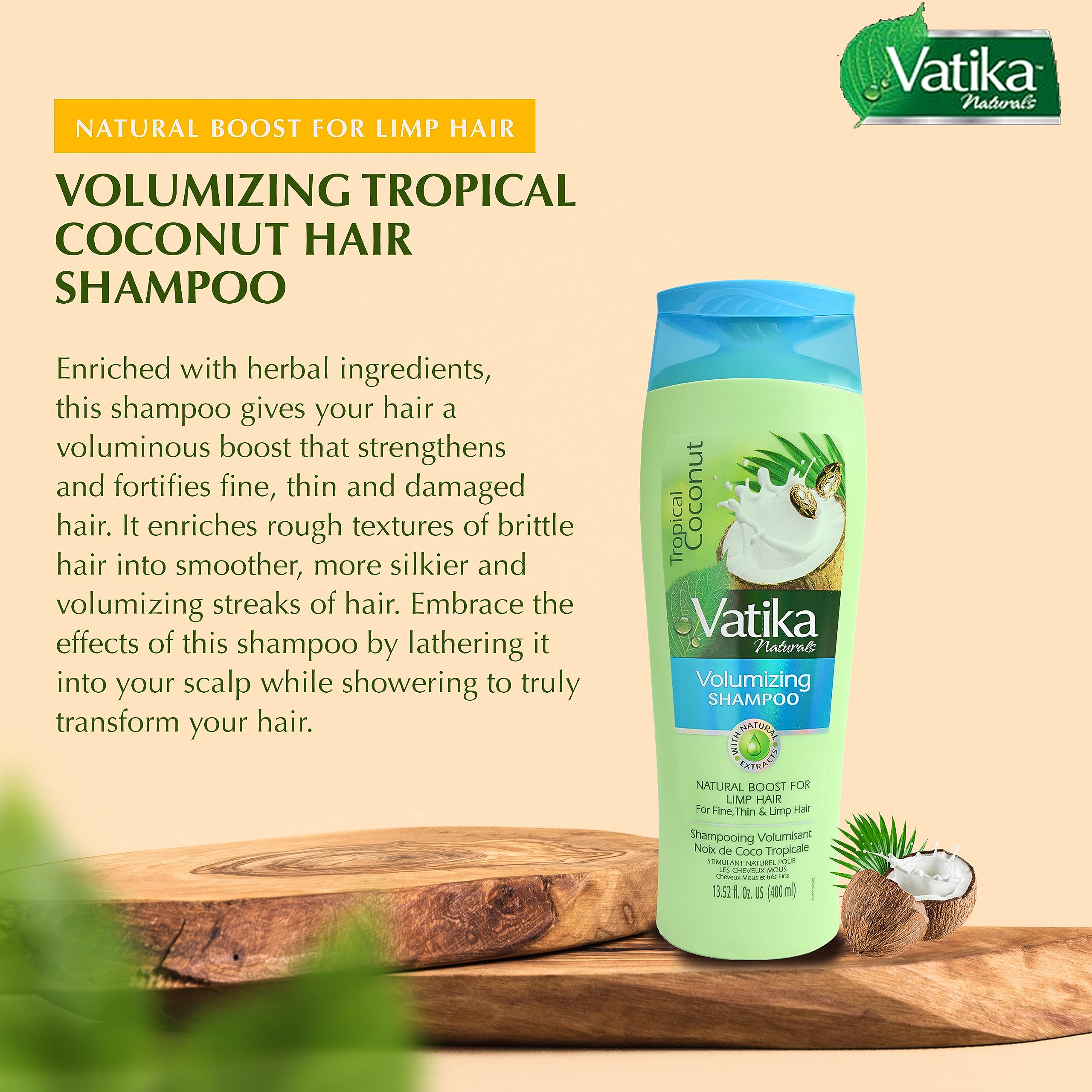 Dabur Vatika Naturals Tropical Coconut Volumizing Shampoo 400Ml