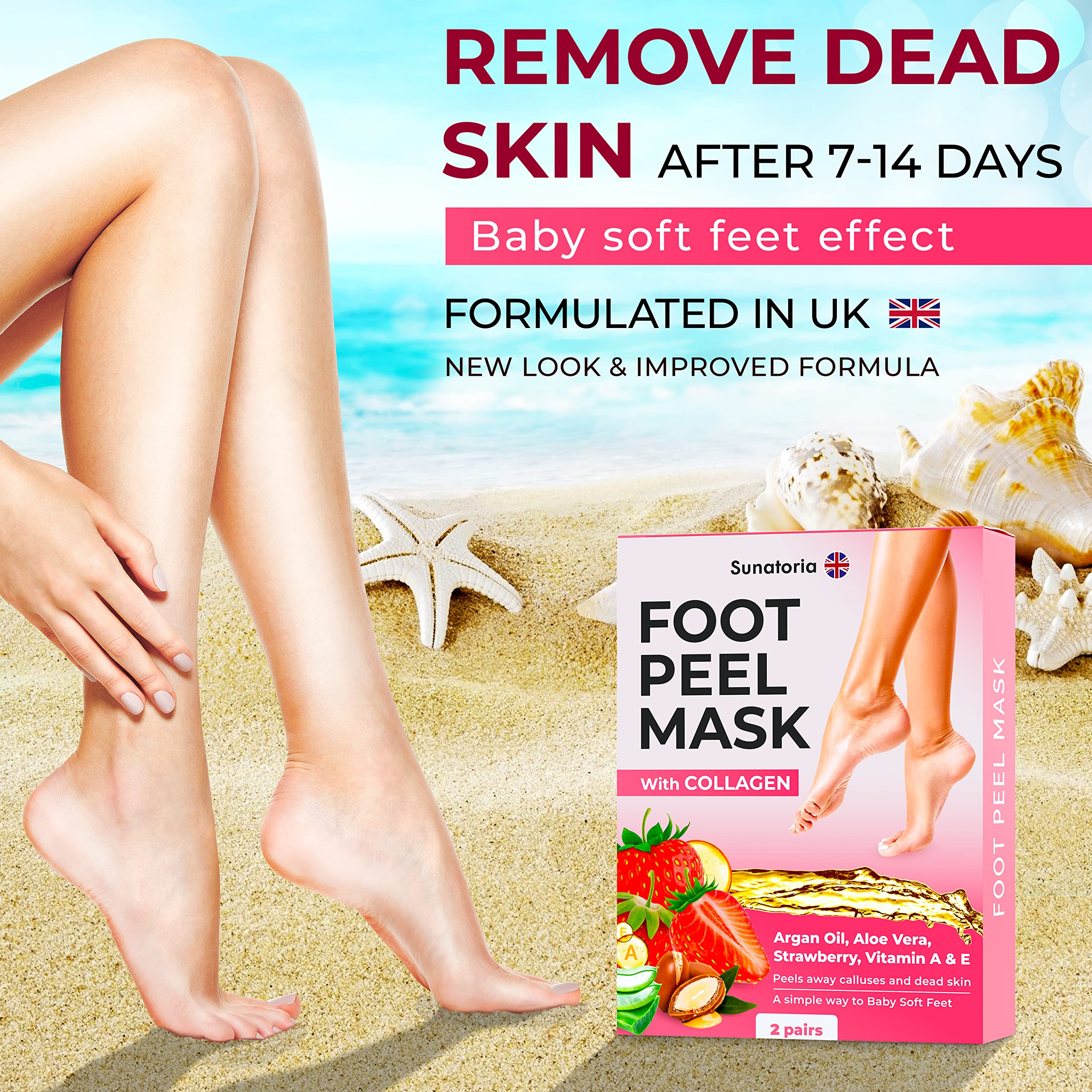 SUNATORIA Foot Peel Mask - Dermatologically Tested - 2 Pack (Pairs) Exfoliating Foot Mask - Makes Feet Baby Soft by Peeling away