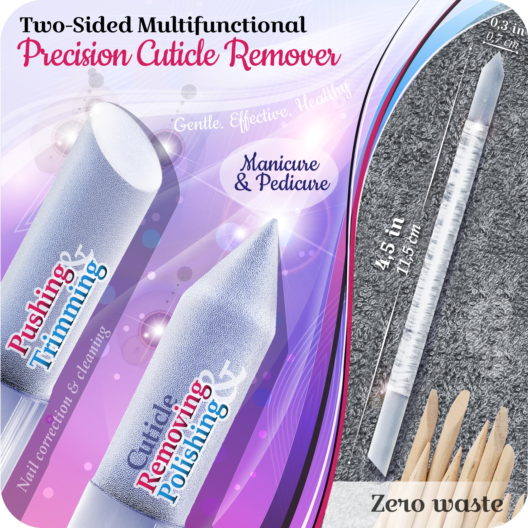 Gladzy Glass Cuticle Pusher Tool - 2 Pcs. Manicure Sticks, Crystal Glass Cuticle Remover, Callous And Dry Skin Fingertip File, N