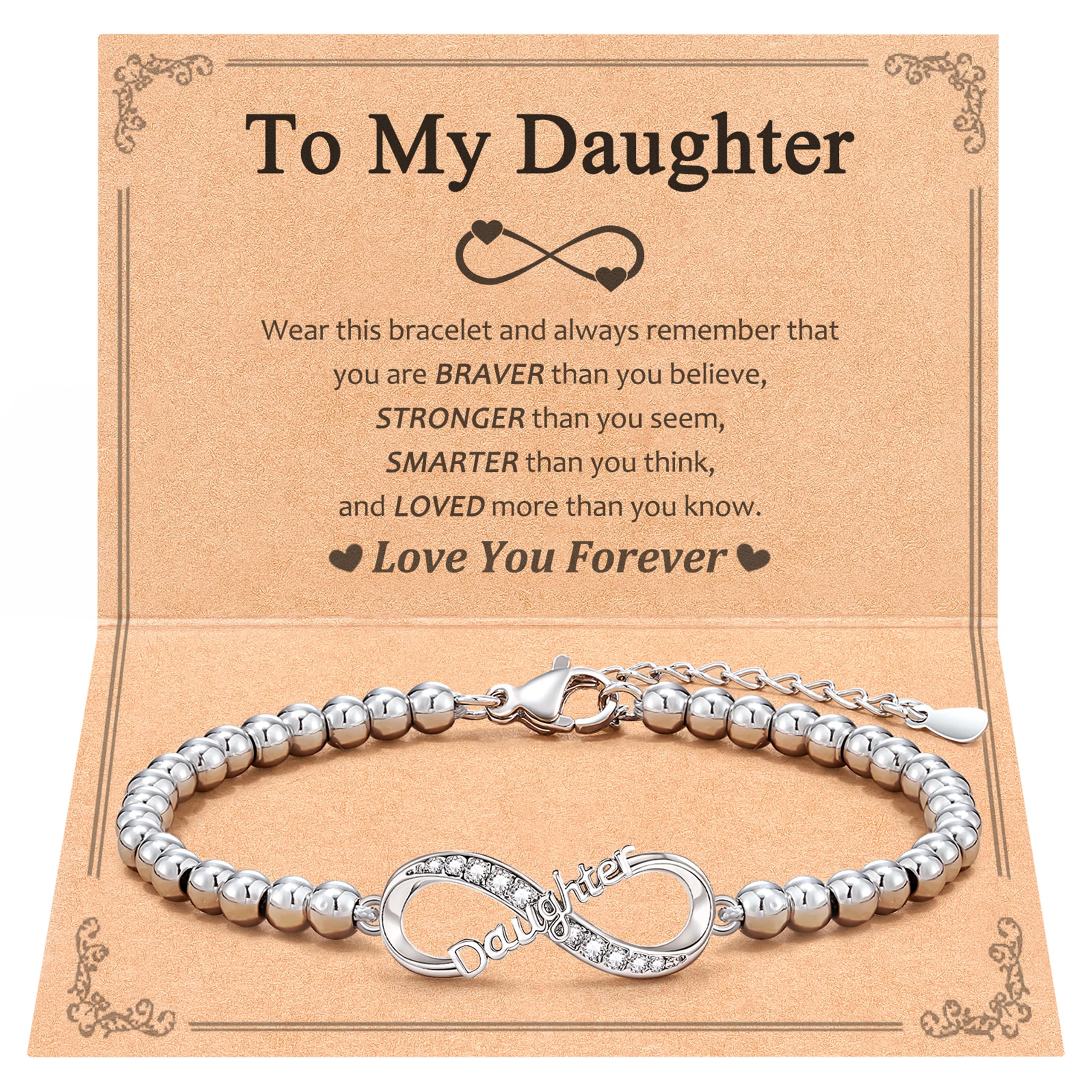 Tarsus Daughter Gifts, Daughter Gifts From Mom Infinity Love Daughter Bracelet Christmas Valentines Day Birthday Gifts for Daugh