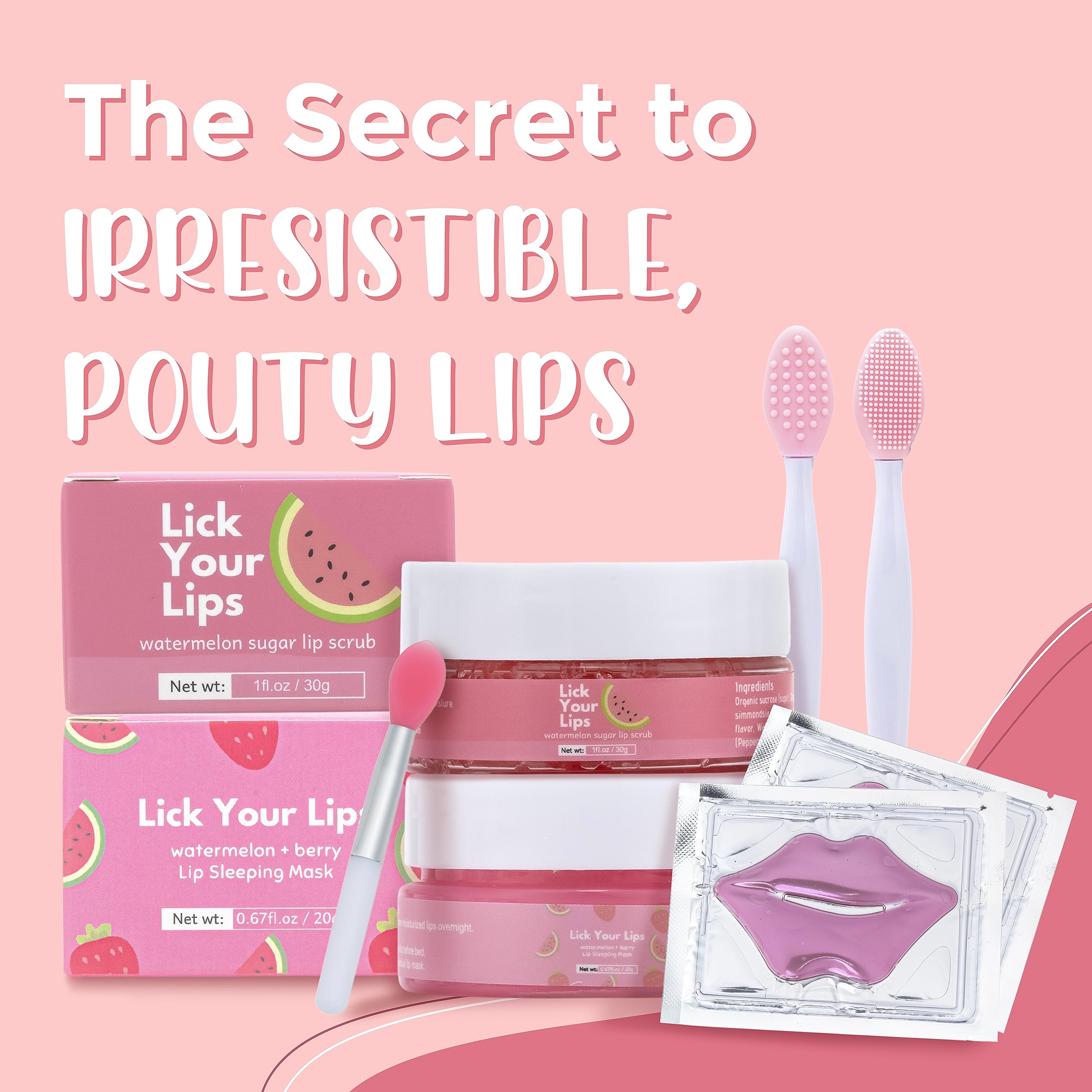 Lick Your Lips 6-In-1 Lip Care Kit With Lip Sleeping Mask, Silicone Brush, Sugar Scrub, Sheet Mask To Reveal Luscious, Soft Lips