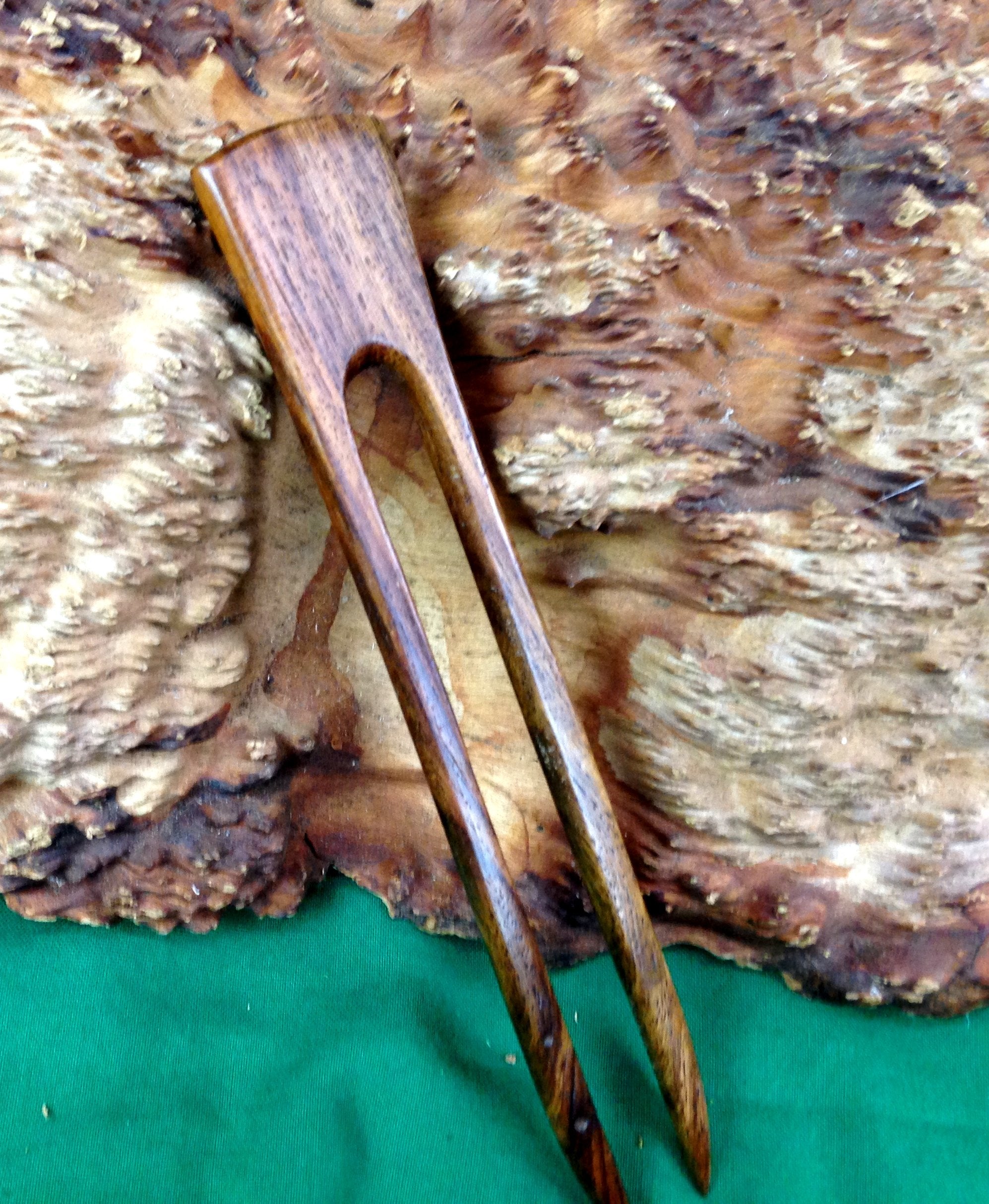 (1) Rosewood Wood Two Prong 6 Inch Straight Hair Stick Pick Pic Pin Fork