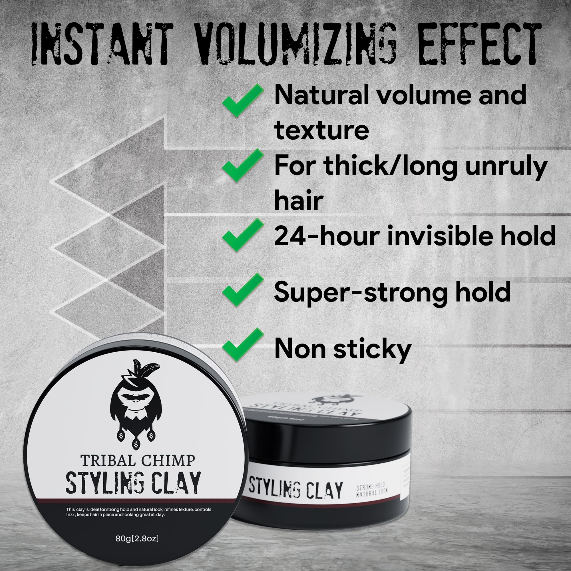 Tribal Chimp Styling Clay - Super Strong Hold Matte Clay For Straight, Curly, Colored, Thick Hair, Hair Clay For Men And Women,