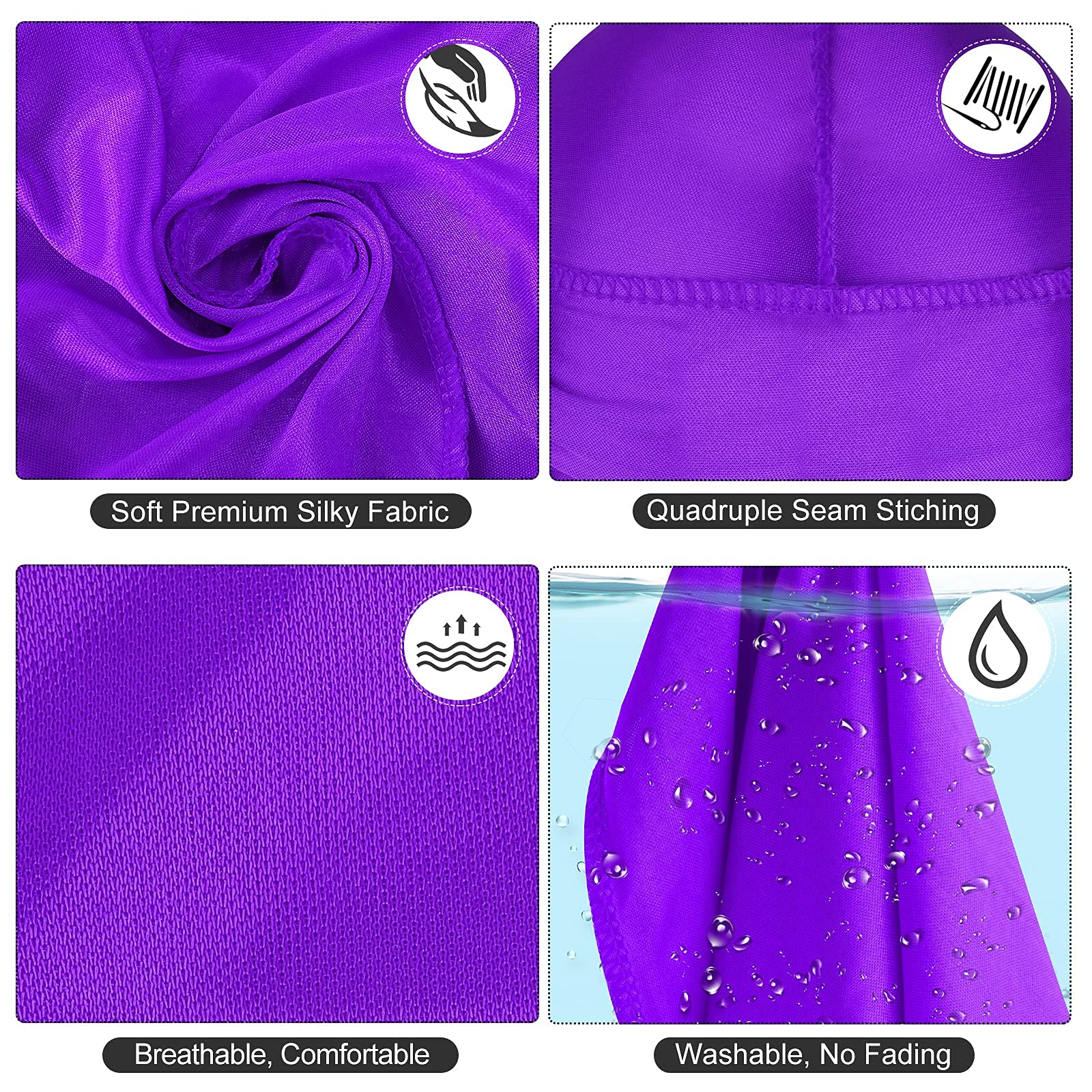 3Pcs Silky Durag Pack For Men Waves, Satin Doo Rag For 360 540 720 Waves, Award 1 Wave Cap (Purple+White+Black)