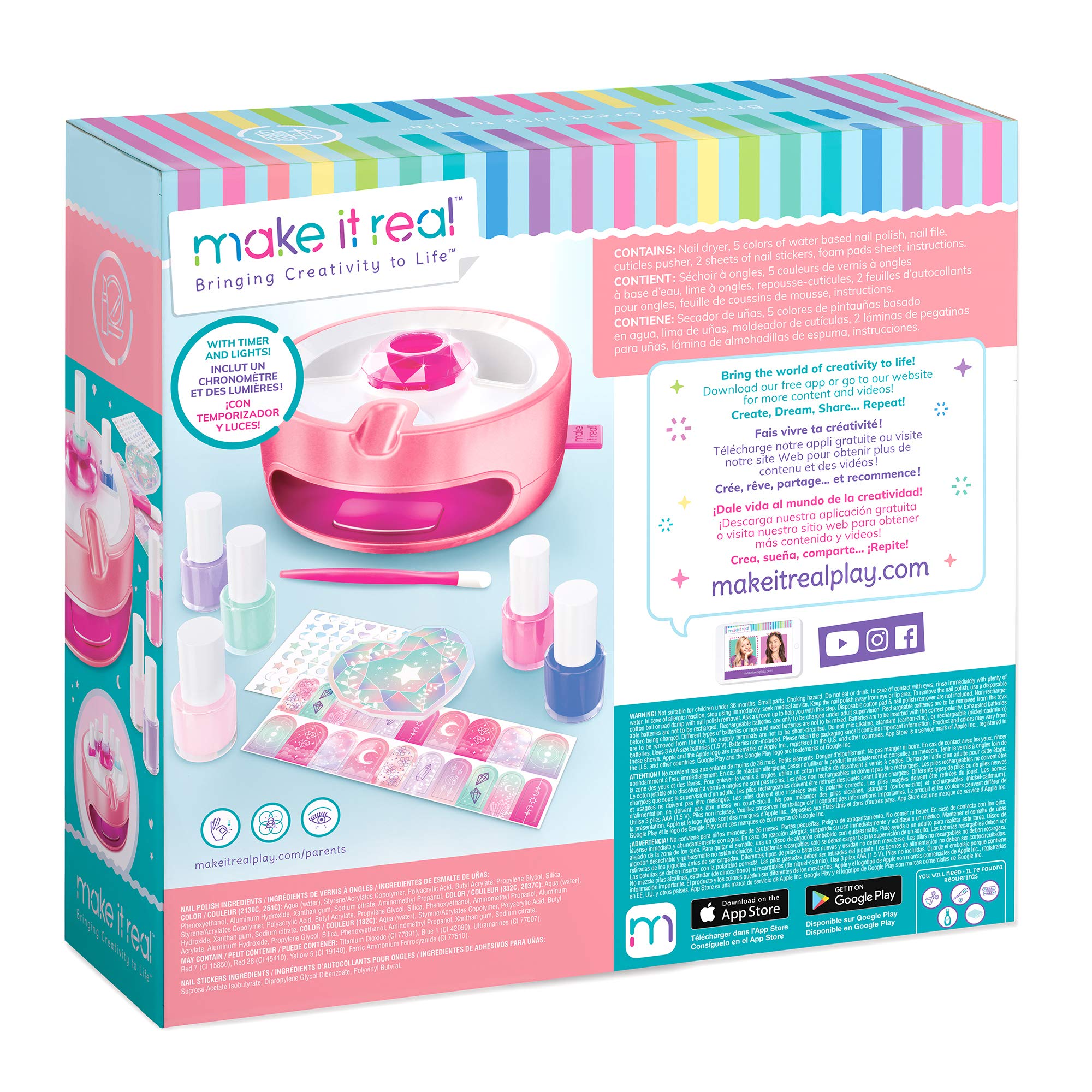 Make It Real Nail Dryer & Polish Set - 5 Vibrant Colors, Non-Toxic, Acrylic, Model 2509, Perfect for Girls & Teens