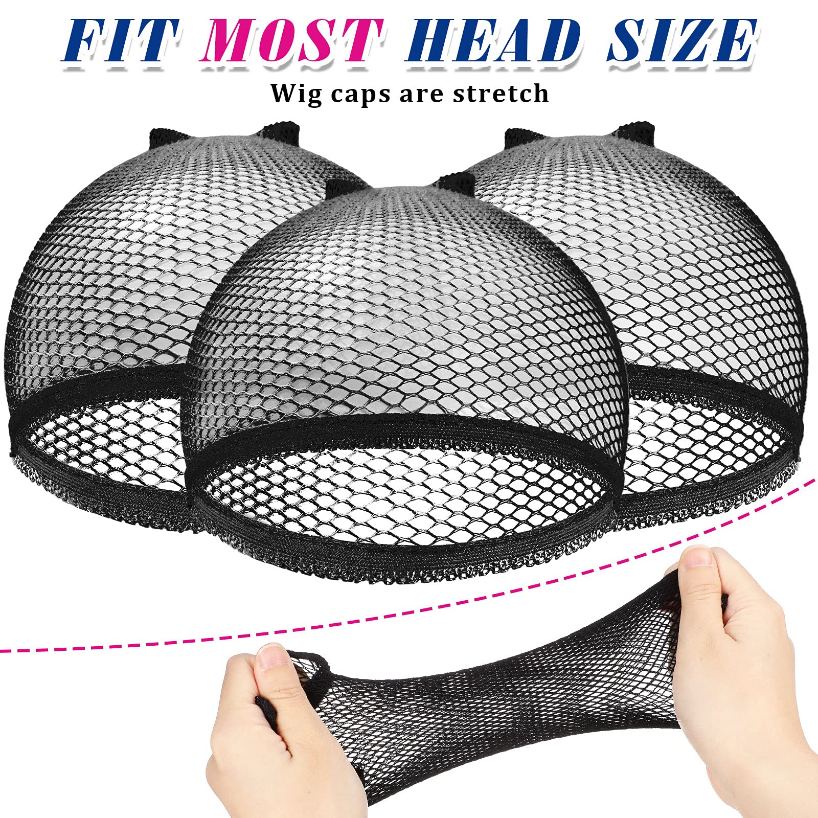Chuangdi 50 Pcs Wig Cap Mesh Net Stocking Wig Cap Stretchy Nylon Liner Weaving Close End Fishnet Wig Cap For Women Men(Black And