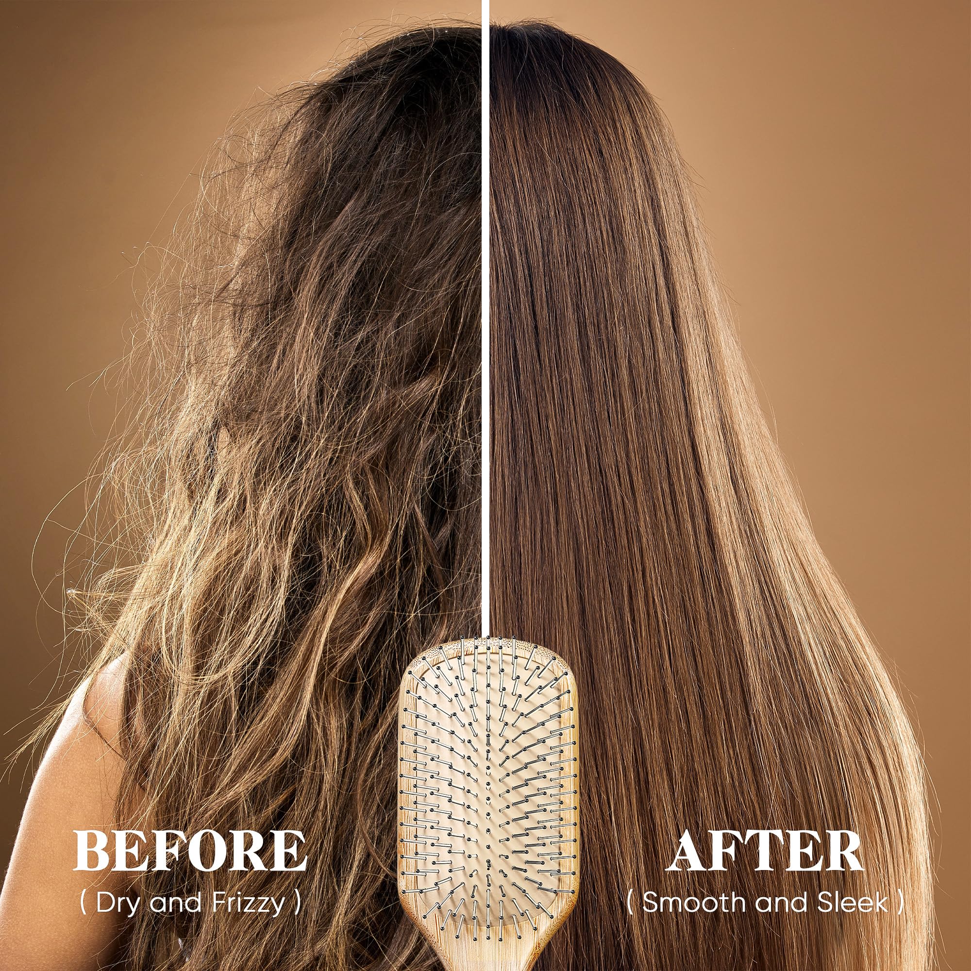 Bfwood Bamboo Hair Brush With Steel Bristles, Help Hair Growth And Massaging Scalp