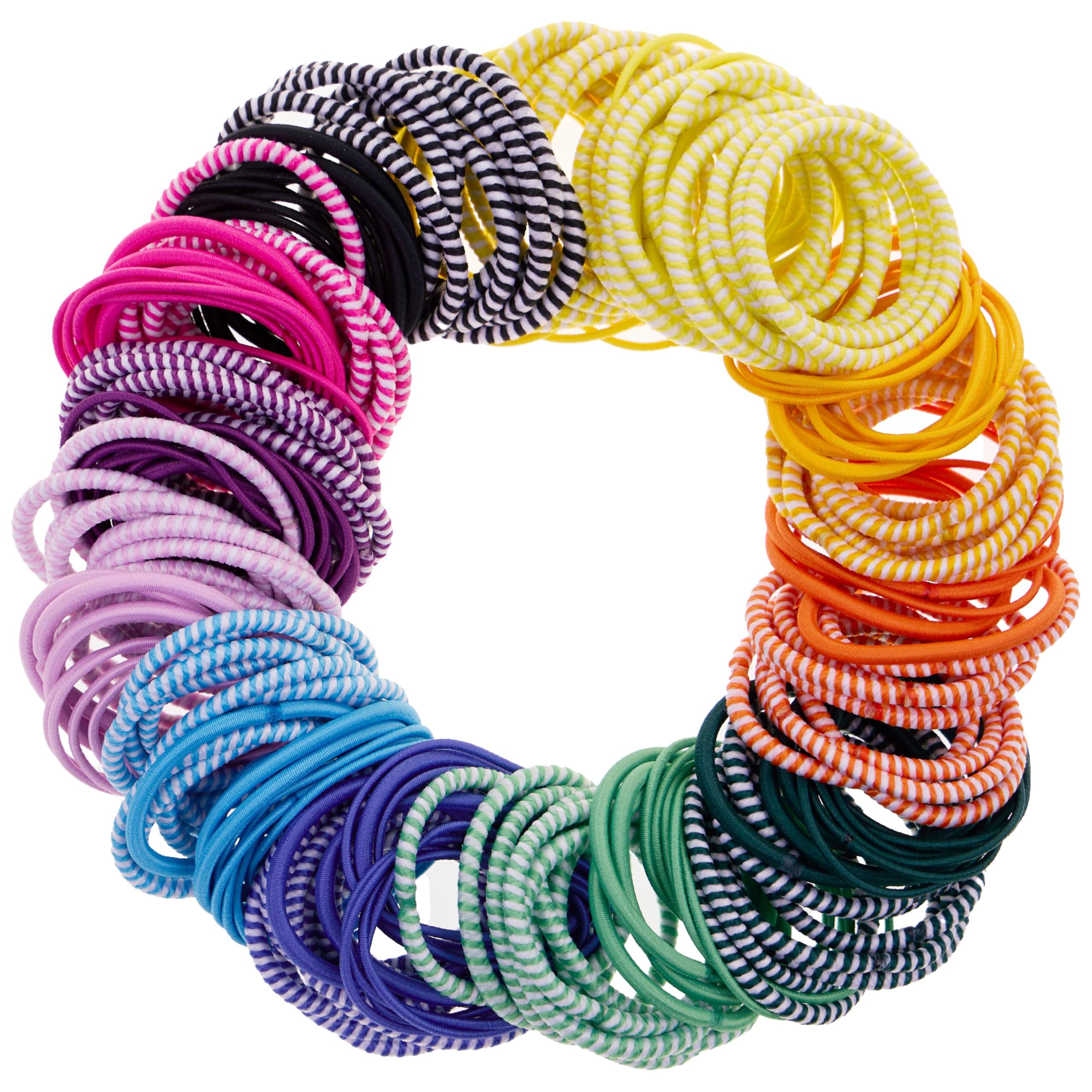 216pc 4mm Bright Solids & Stripes Hair Ties - No Metal Durable Ponytail Holders for Thick, Curly & All Hair Types | Elastic Hair