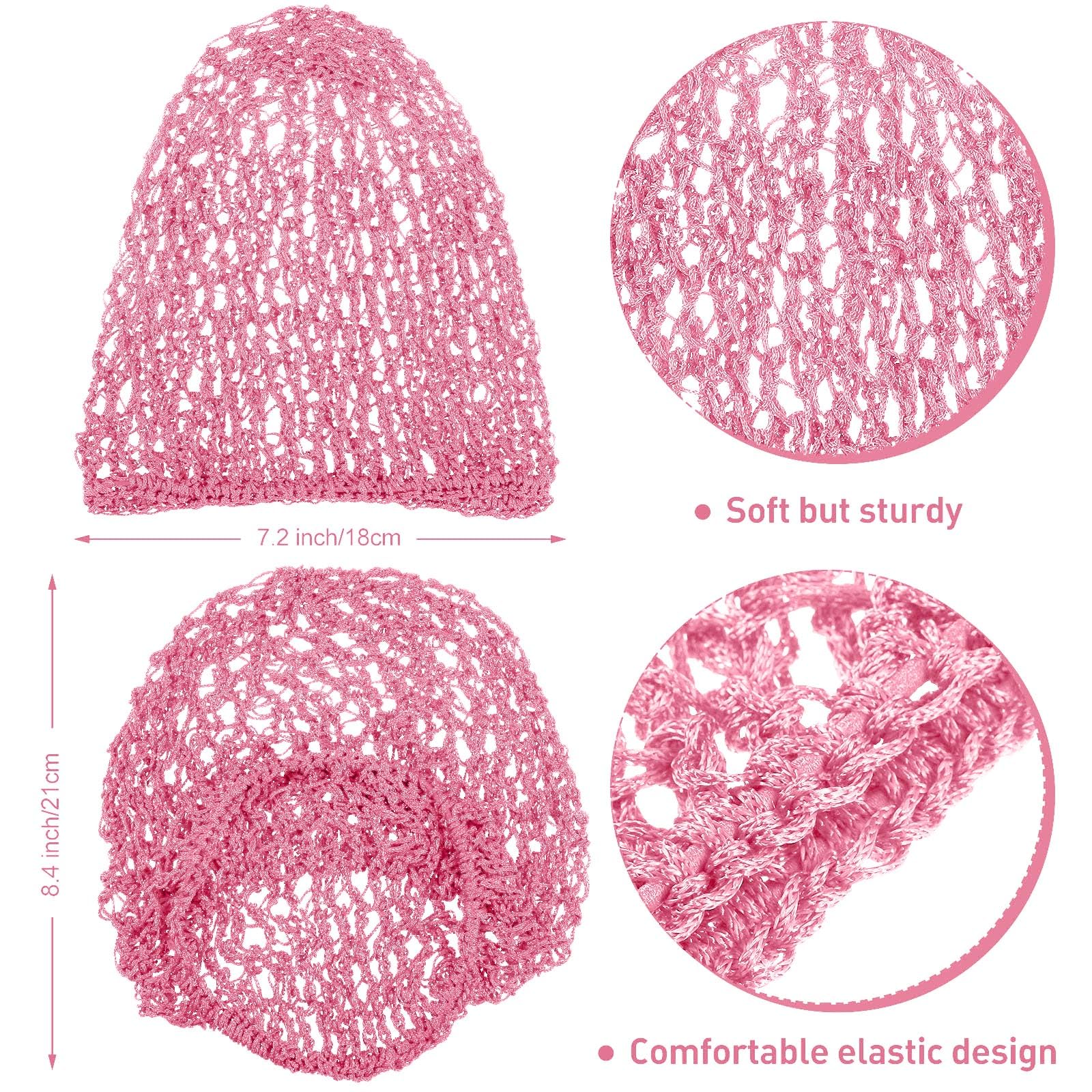 Waydress 2 Pieces Mesh Hair Net Rayon Knit Snood Women Crocheted Sleep Cap (Pink)