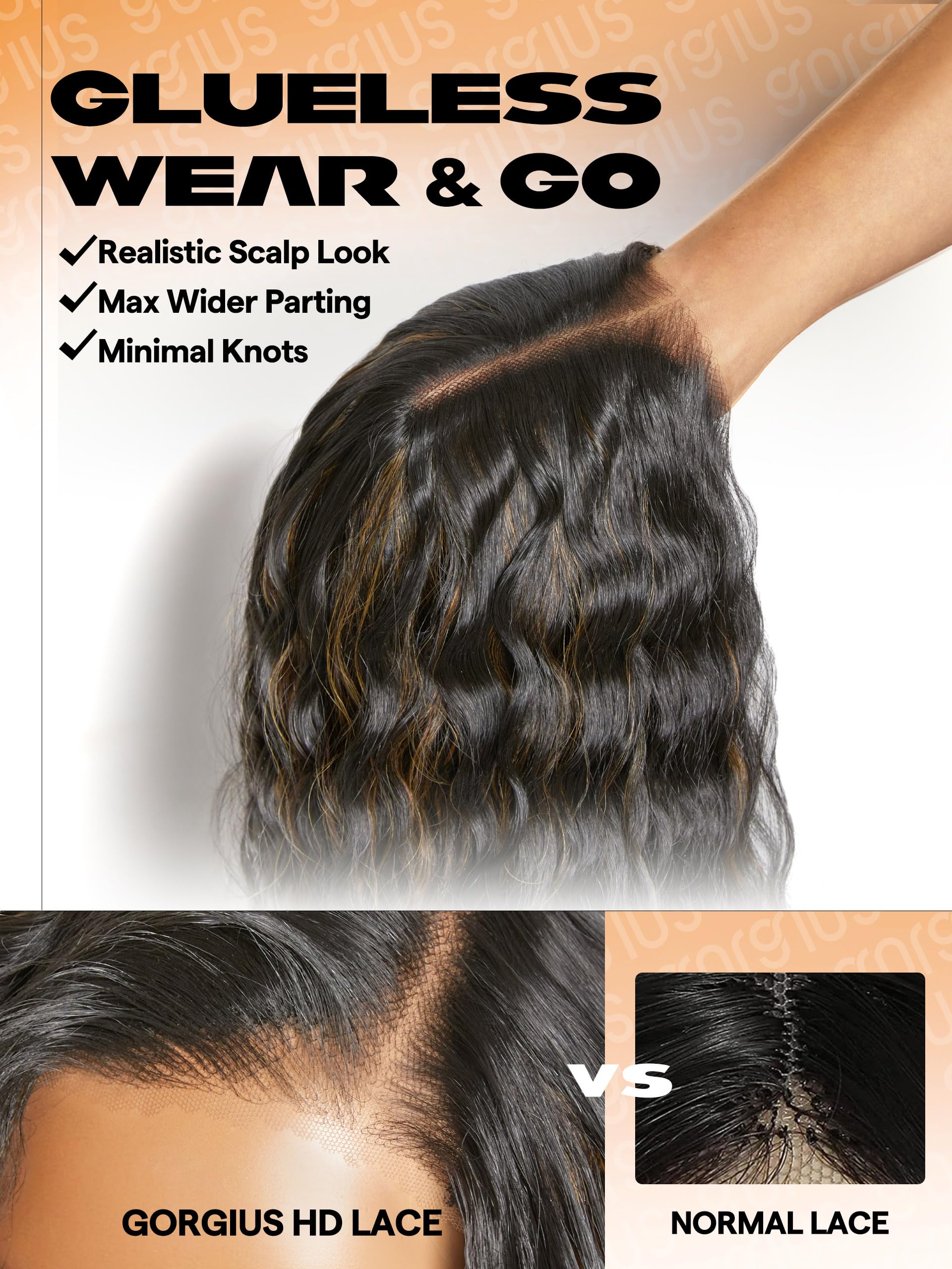 Gorgius Highlight Water Wave Wig Glueless Pre Cut Synthetic Lace Front Wig 28 Inch Side Parted Black Mix Brown Long Wig For Wome