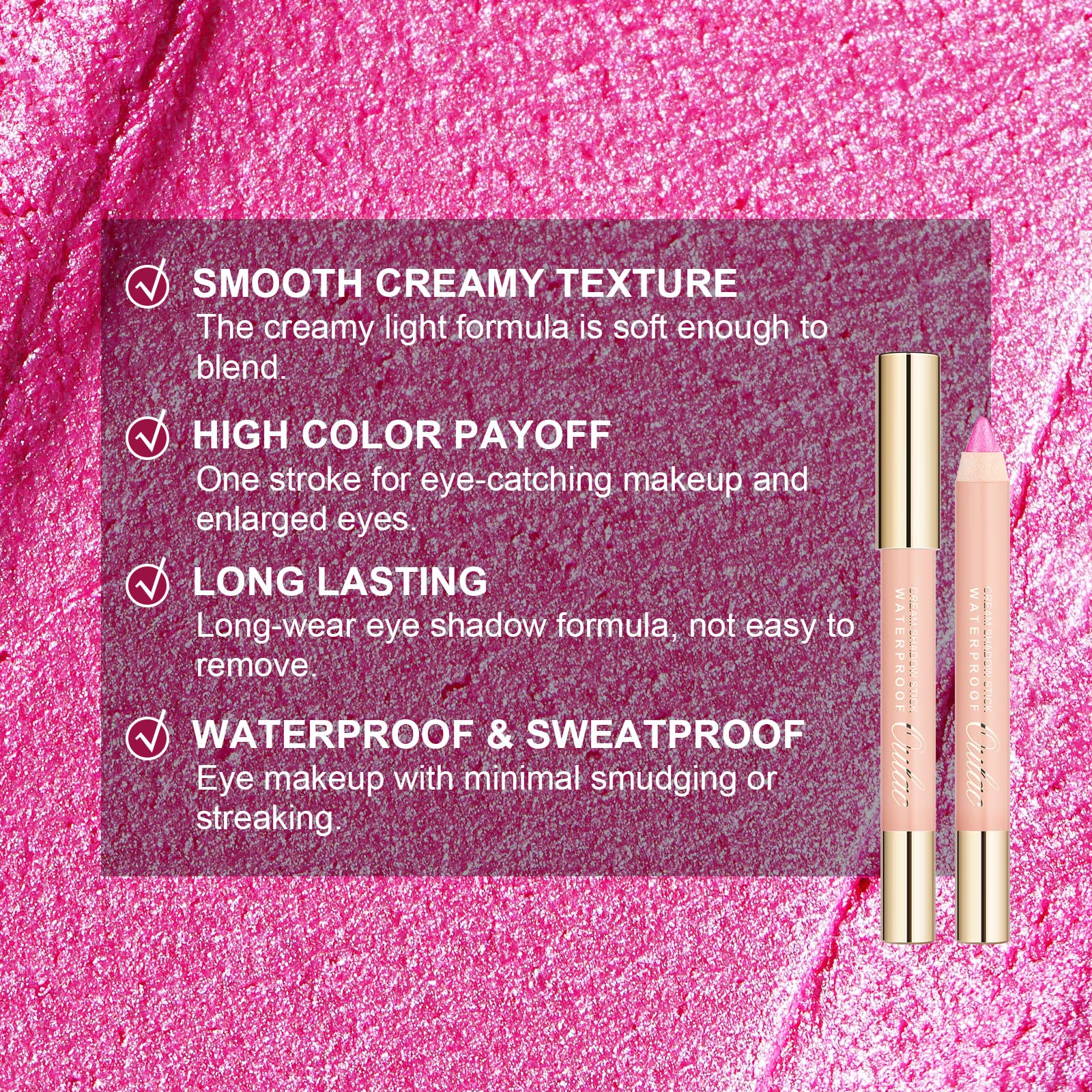 Oulac Waterproof Pink Eyeshadow Pencil For Long-Lasting Eye Looks - Easy To Apply, Blendable And Smudge-Proof, Vegan & Cruelty-F
