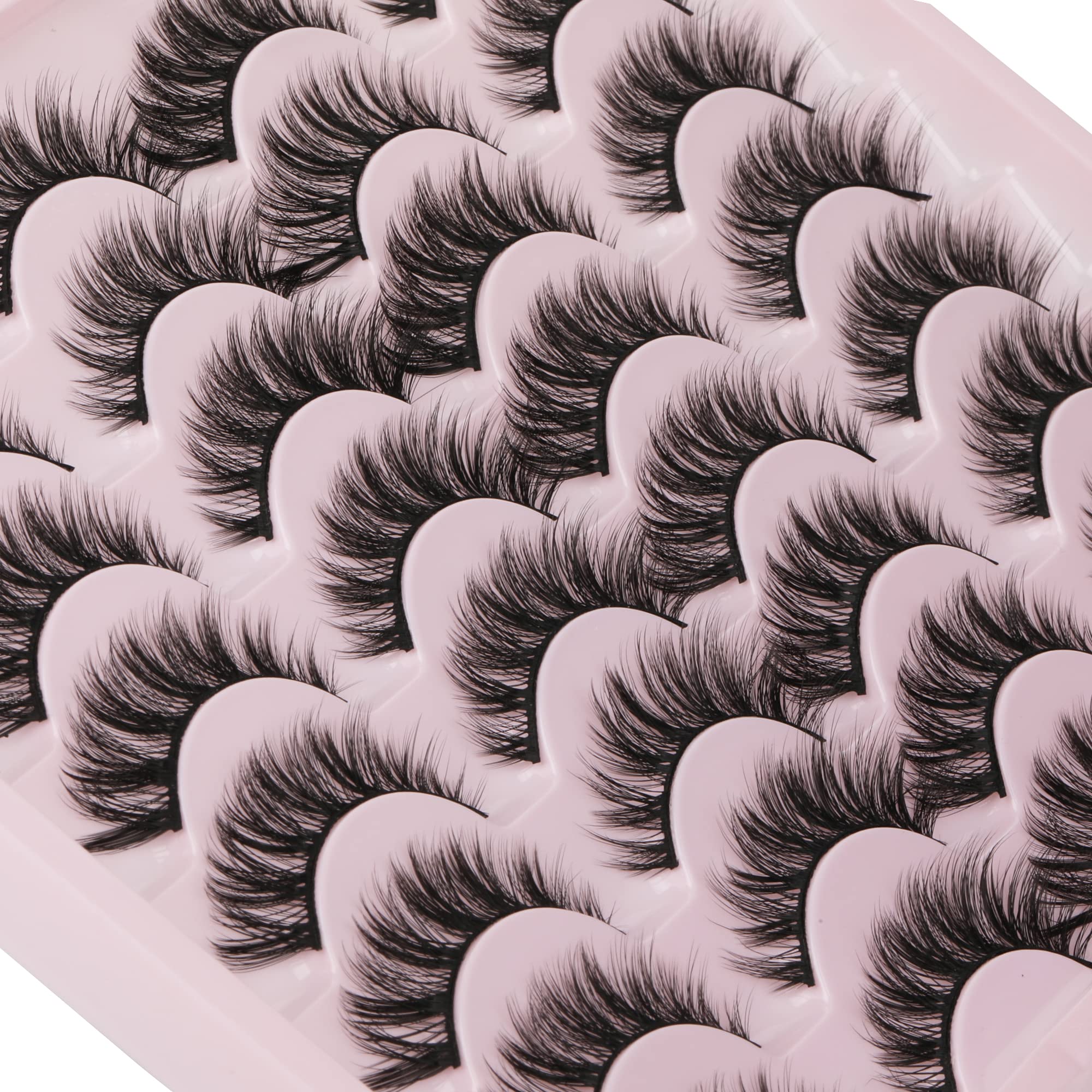 JIMIRE Wispy Faux Mink Cat Eye Lashes Fluffy Crossed Volume False Eyelashes Natural Look Handmade Premium Quality Reusable 16 Pa