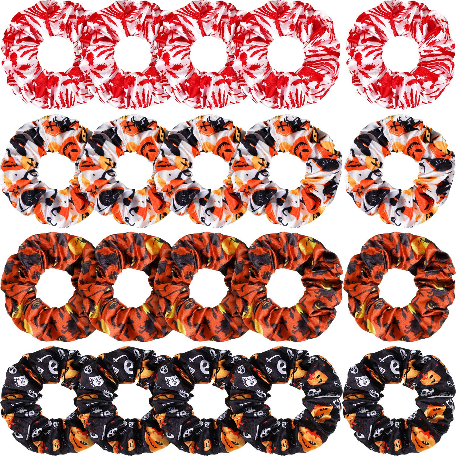20 Pieces Halloween Hair Scrunchies Elastic Satin Hair Ties Ponytail Holders with Pumpkin Witch Ghost Prints Hair Bands for Wome