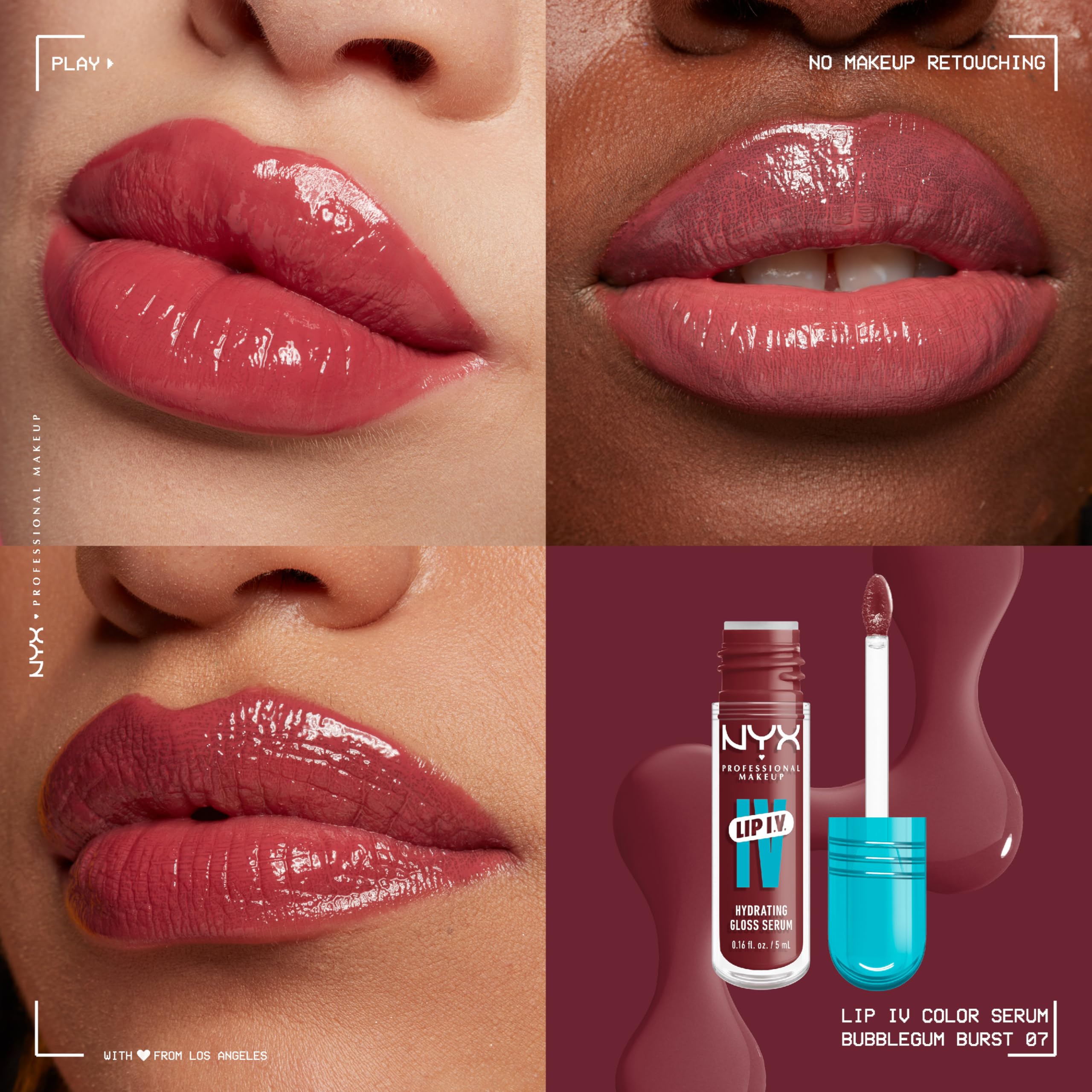 NYX PROFESSIONAL MAKEUP Lip IV Hydrating Gloss Serum, Lip Stain with 12HR Hydration - Bubblegum Burst (Pink Lip Gloss)