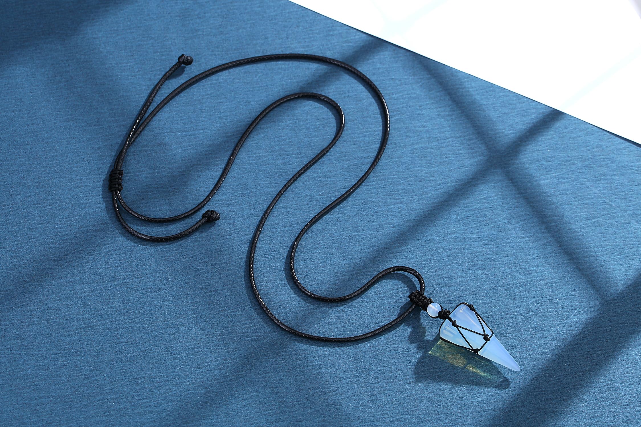 XIANNVXI Opal Necklace for Men 6 Facet Crystal Necklace for Mens Necklaces Hippie Adjustable Rope Pointed Pendant Gift for Women